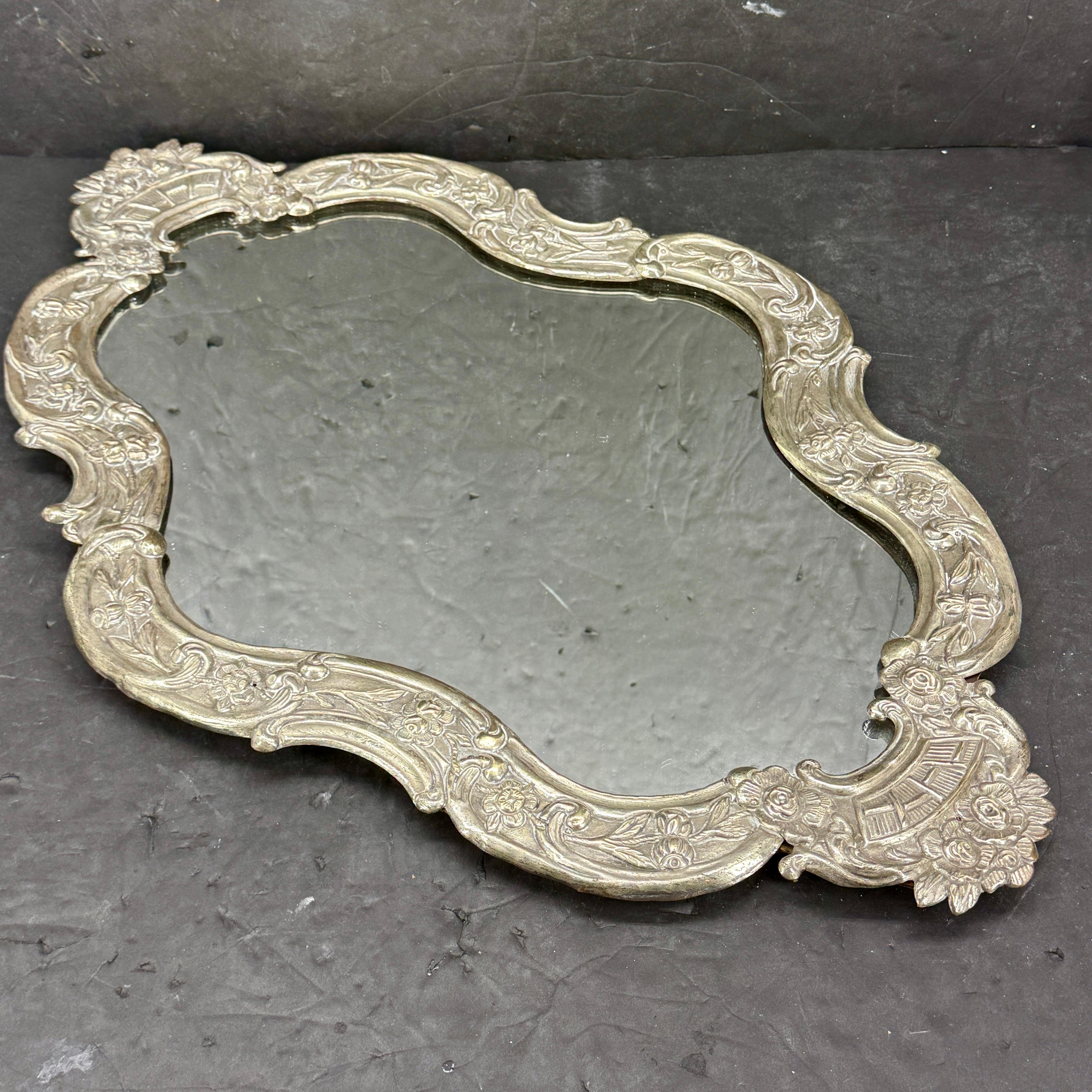 Rococo Revival 19th Century Silver Plate Tableau Mirrored Tabletop Tray For Sale