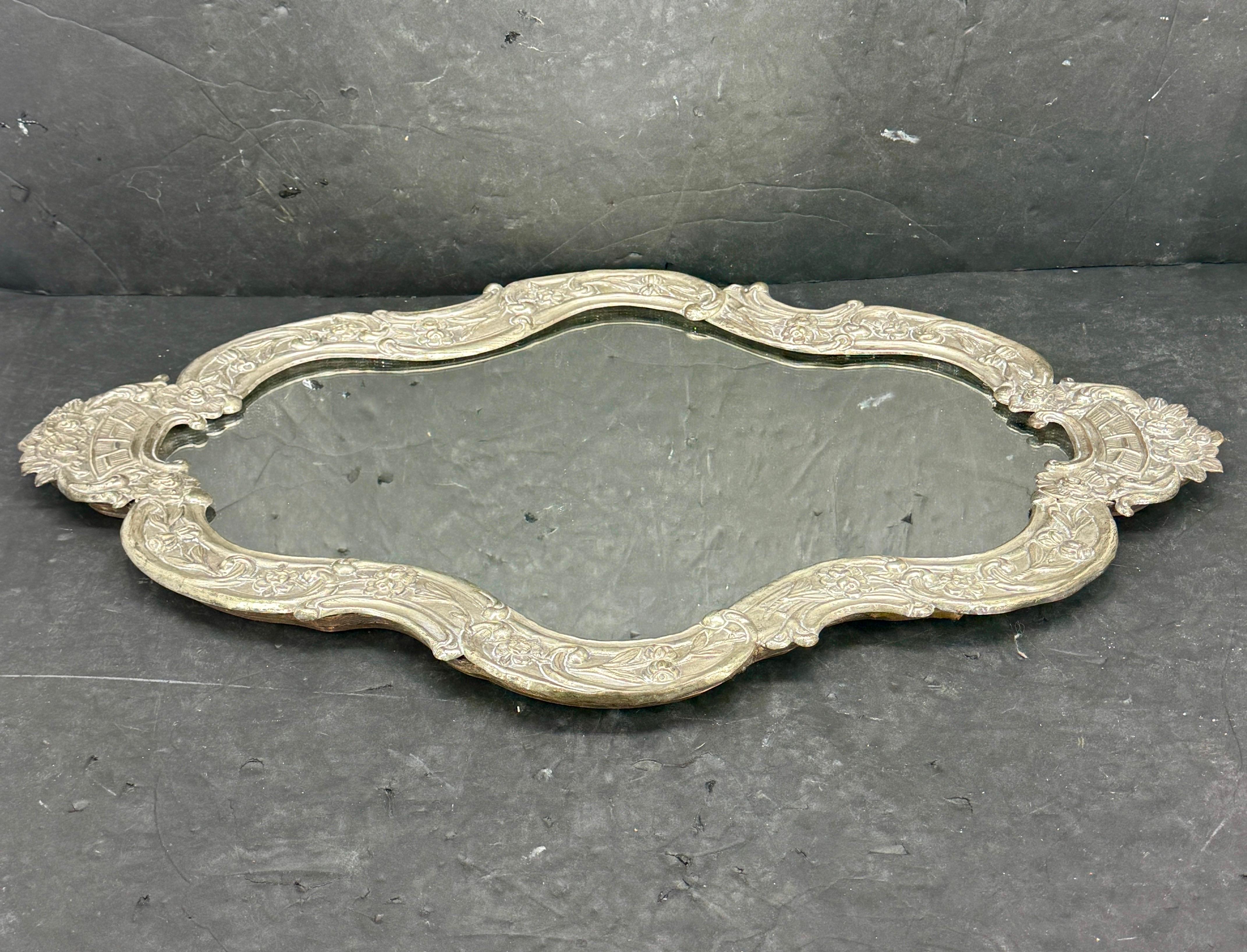 19th Century Silver Plate Tableau Mirrored Tabletop Tray In Good Condition For Sale In Haddonfield, NJ