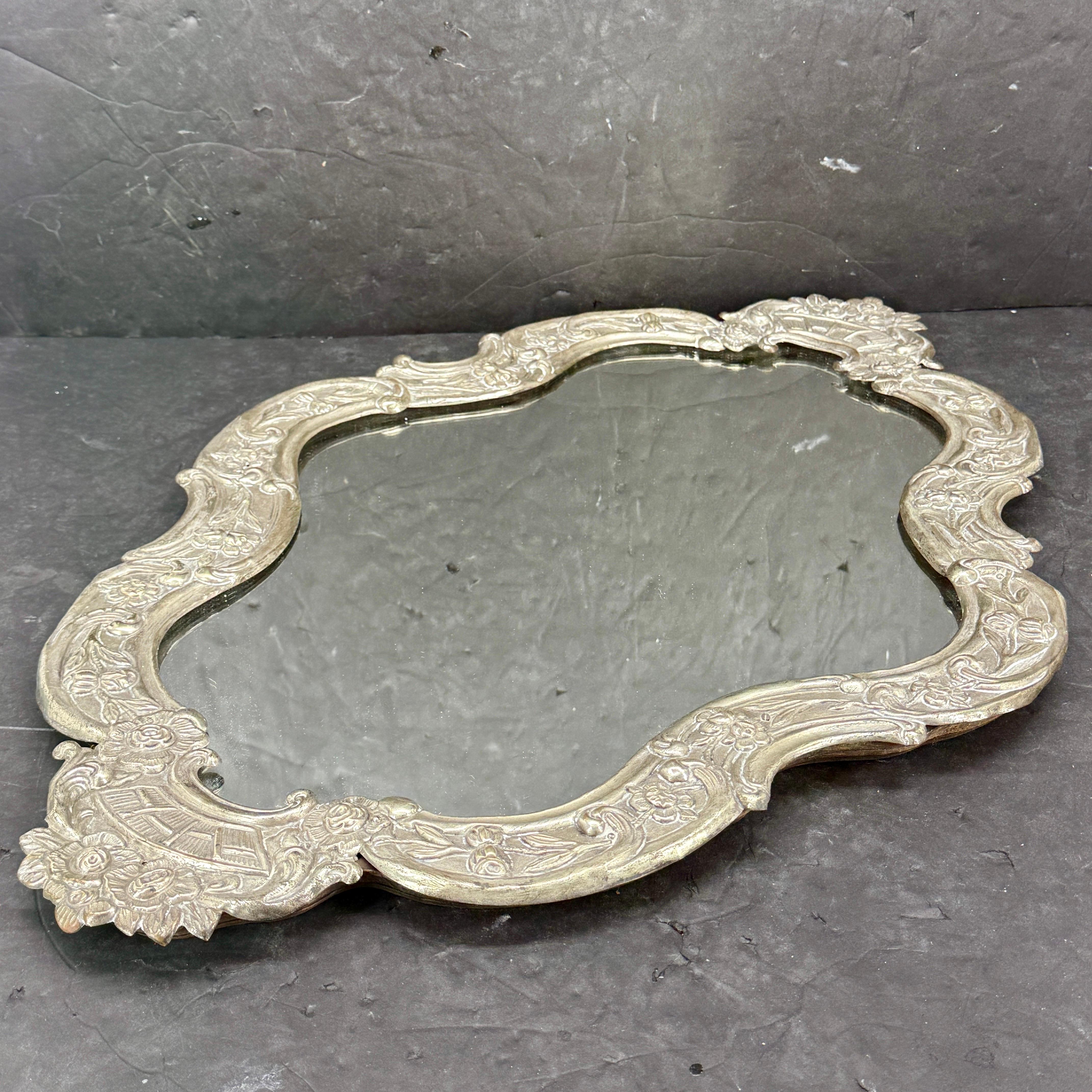 19th Century Silver Plate Tableau Mirrored Tabletop Tray For Sale 3