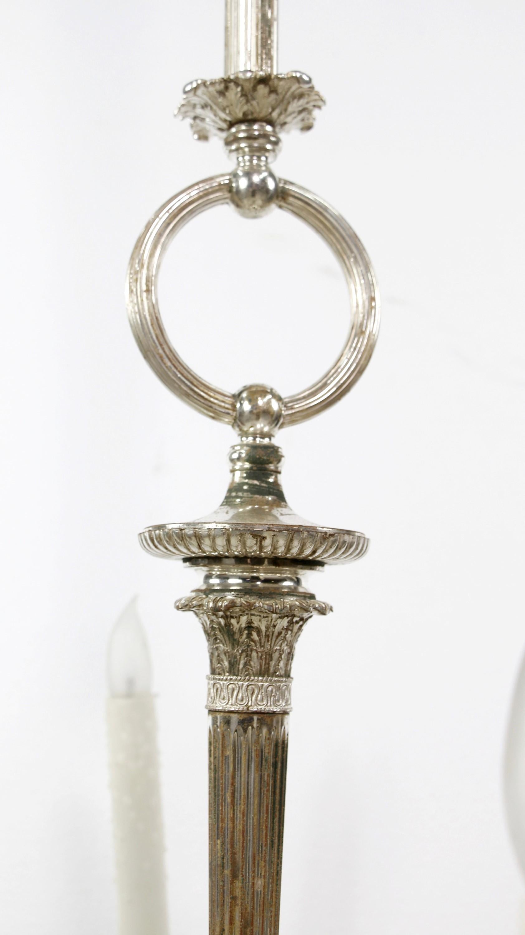 19th C Silver plated Brass Women's Head 4 Arm Chandelier For Sale 9