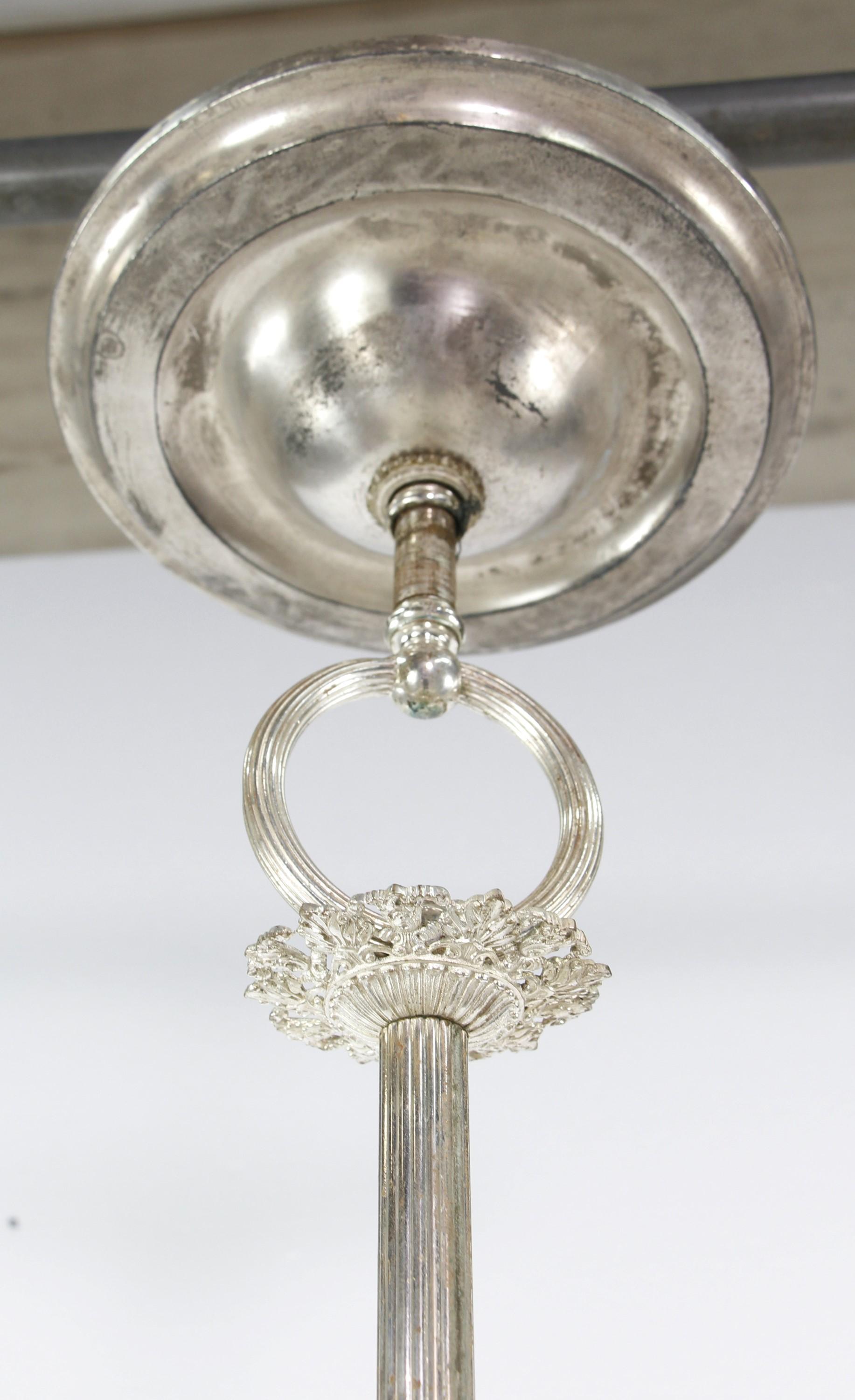 19th C Silver plated Brass Women's Head 4 Arm Chandelier For Sale 12
