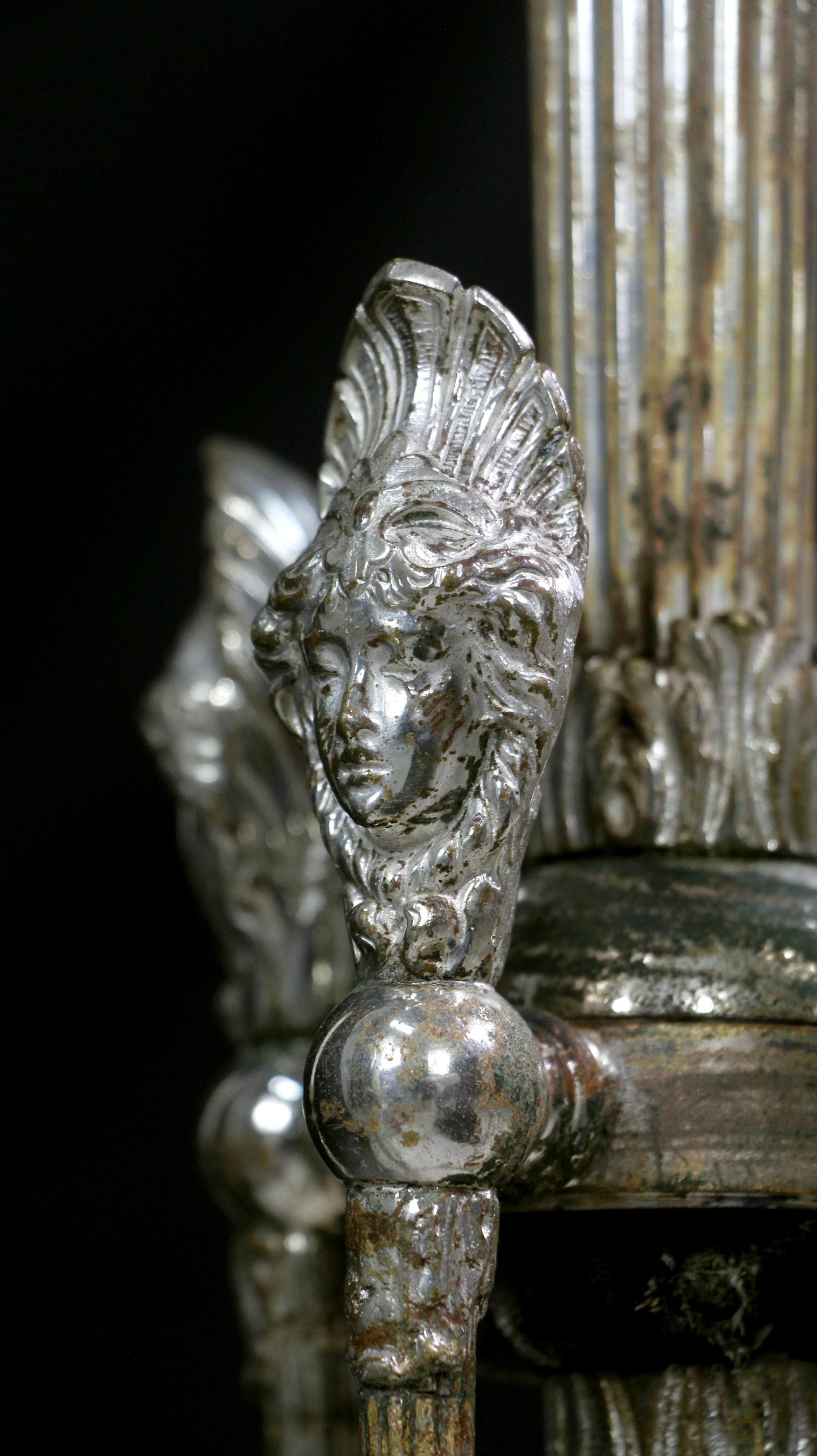 19th C Silver plated Brass Women's Head 4 Arm Chandelier For Sale 3