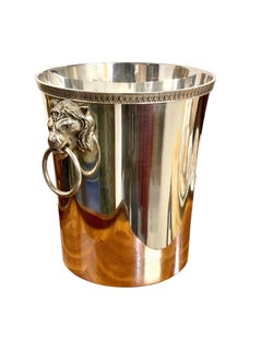 19th Century Silver-Plated Champagne Bucket with Lion Head Handles