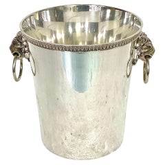 Antique 19th Century Silver-Plated Champagne Bucket with Lion Head Handles