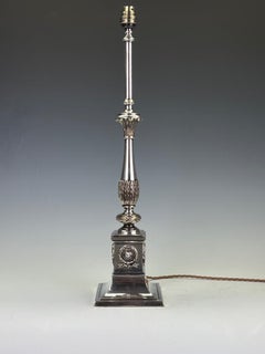 19th Century Silver Plated Corinthian Column Table Lamp