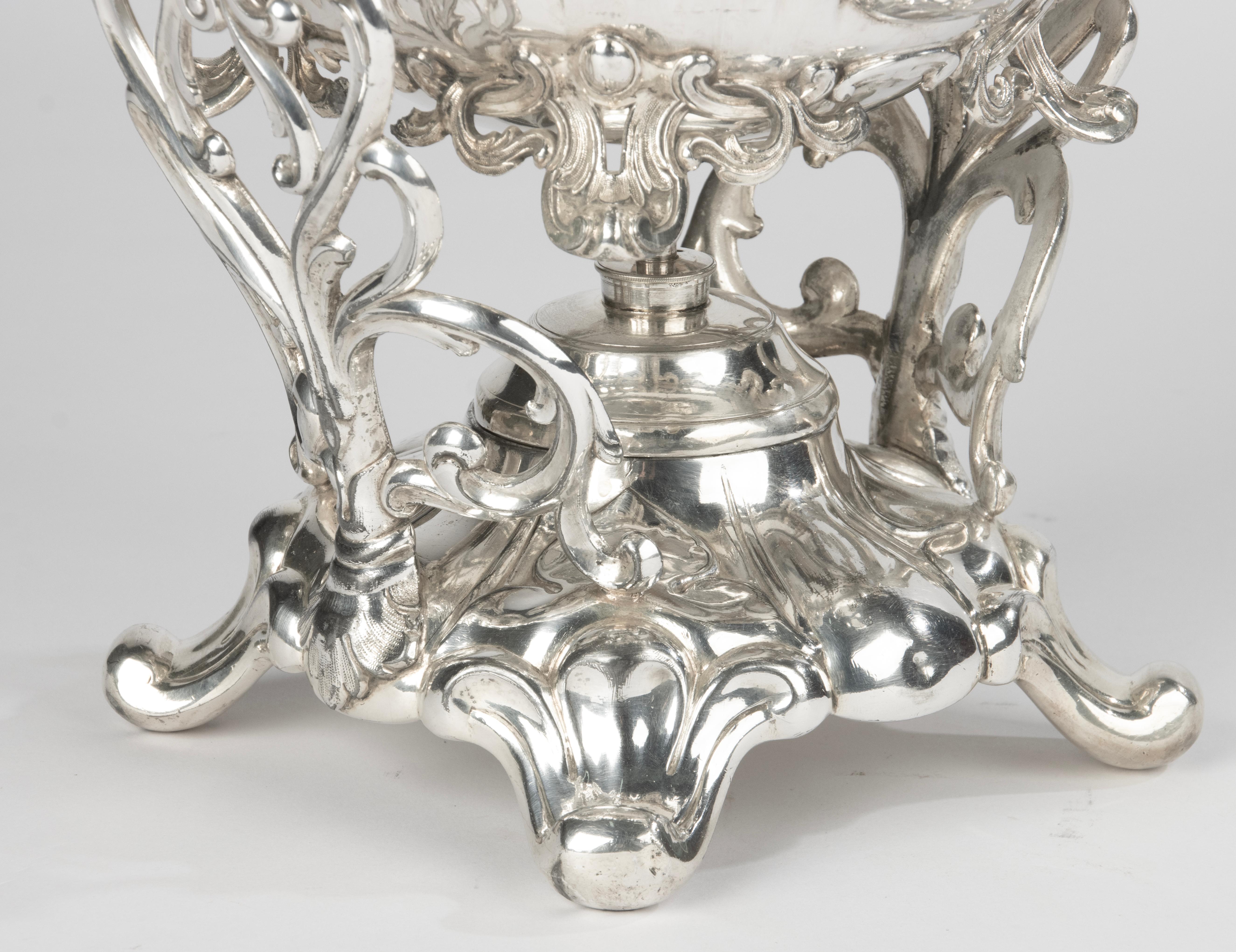 Fatto a mano Teiera a bollitore placcata in argento del XIX secolo su supporto - James Dixon & Sons Sheffield in vendita