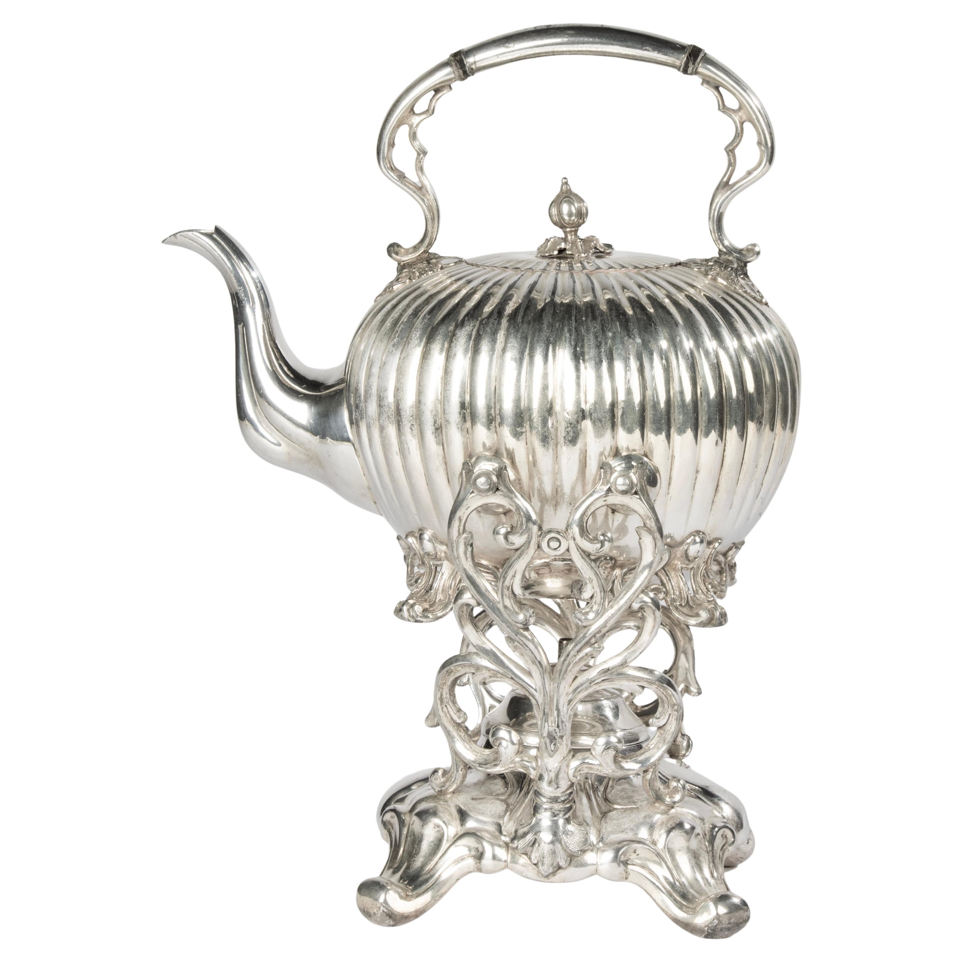 19th Century Silver Plated Kettle Teapot on Stand - James Dixon & Sons Sheffield