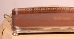 19th Century Silver-plated Metal And Mahogany Tray