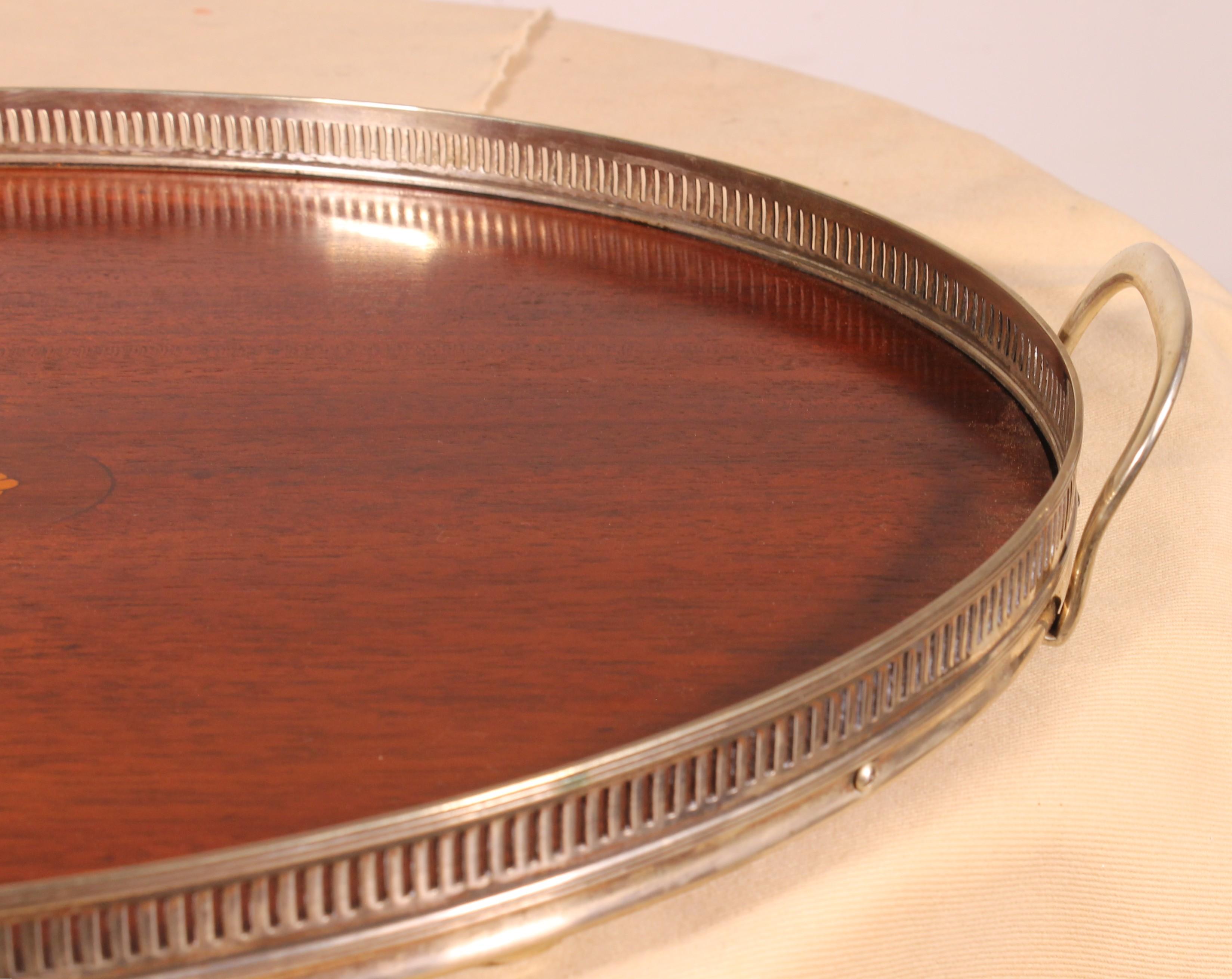 Late Victorian 19th Century Silver-plated Metal And Mahogany Tray For Sale