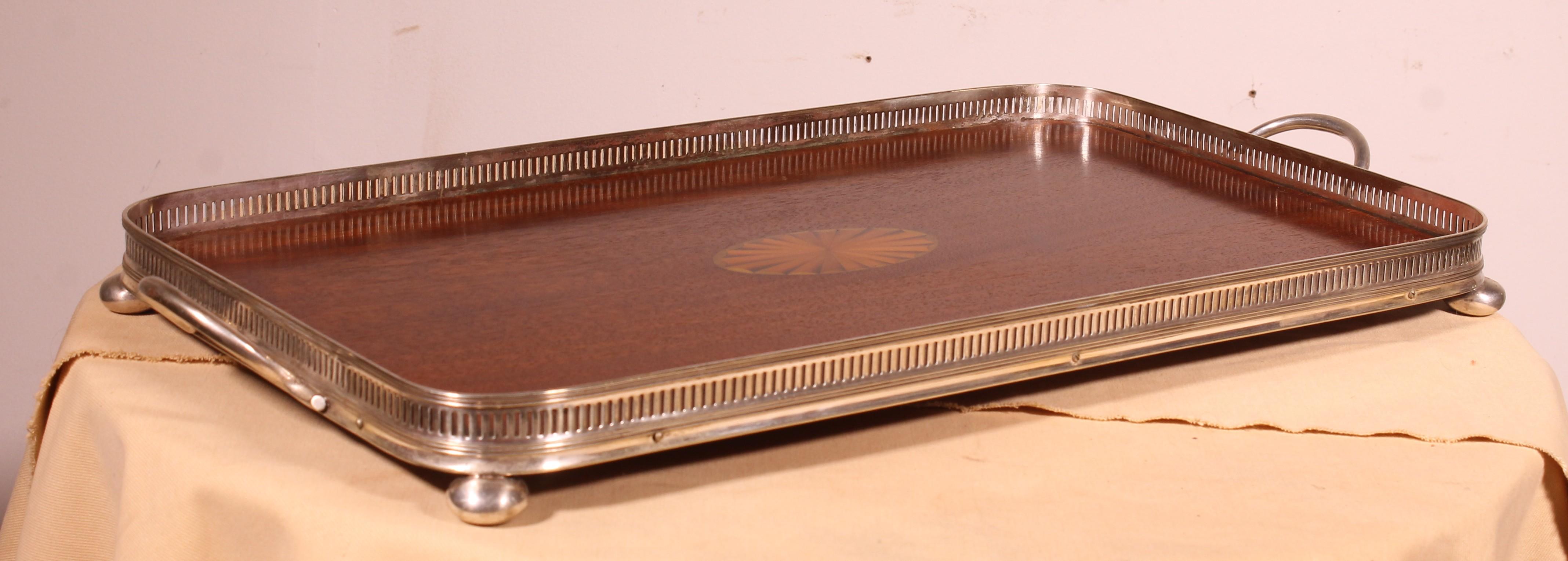 British 19th Century Silver-plated Metal And Mahogany Tray For Sale
