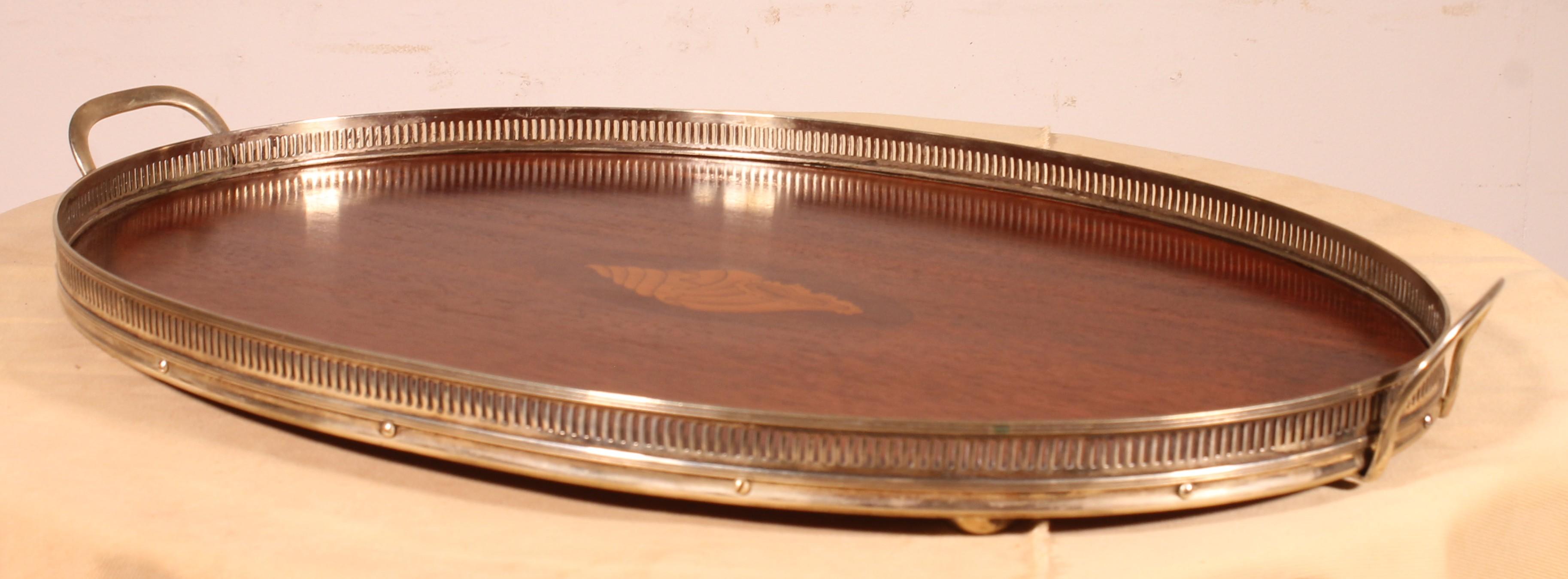 British 19th Century Silver-plated Metal And Mahogany Tray For Sale