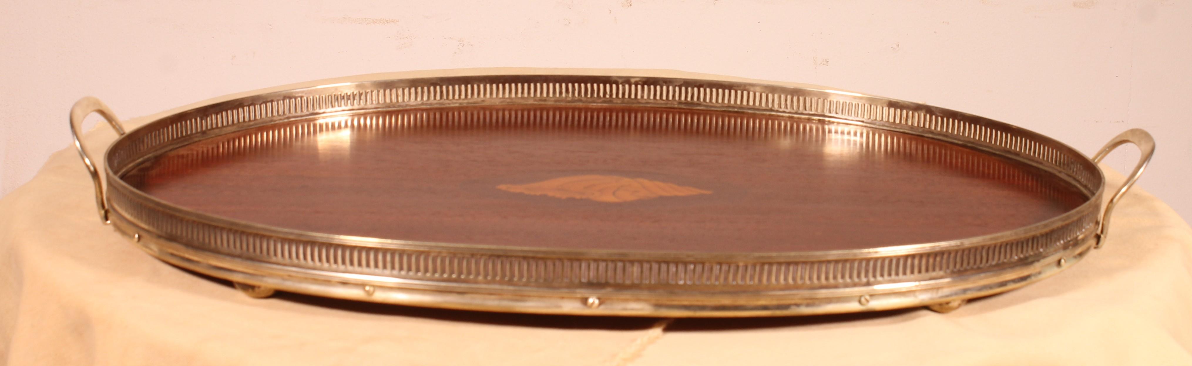 Wood 19th Century Silver-plated Metal And Mahogany Tray For Sale