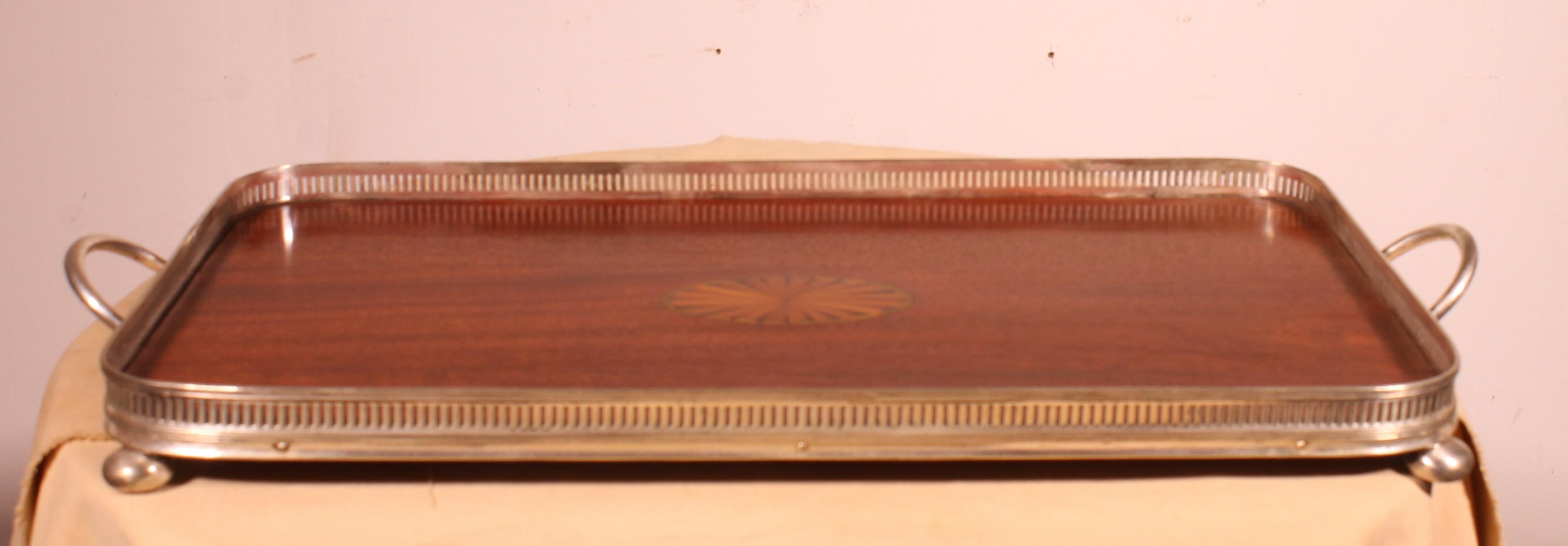 19th Century Silver-plated Metal And Mahogany Tray For Sale 2