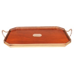 19th Century Silver Plated Metal And Mahogany Tray