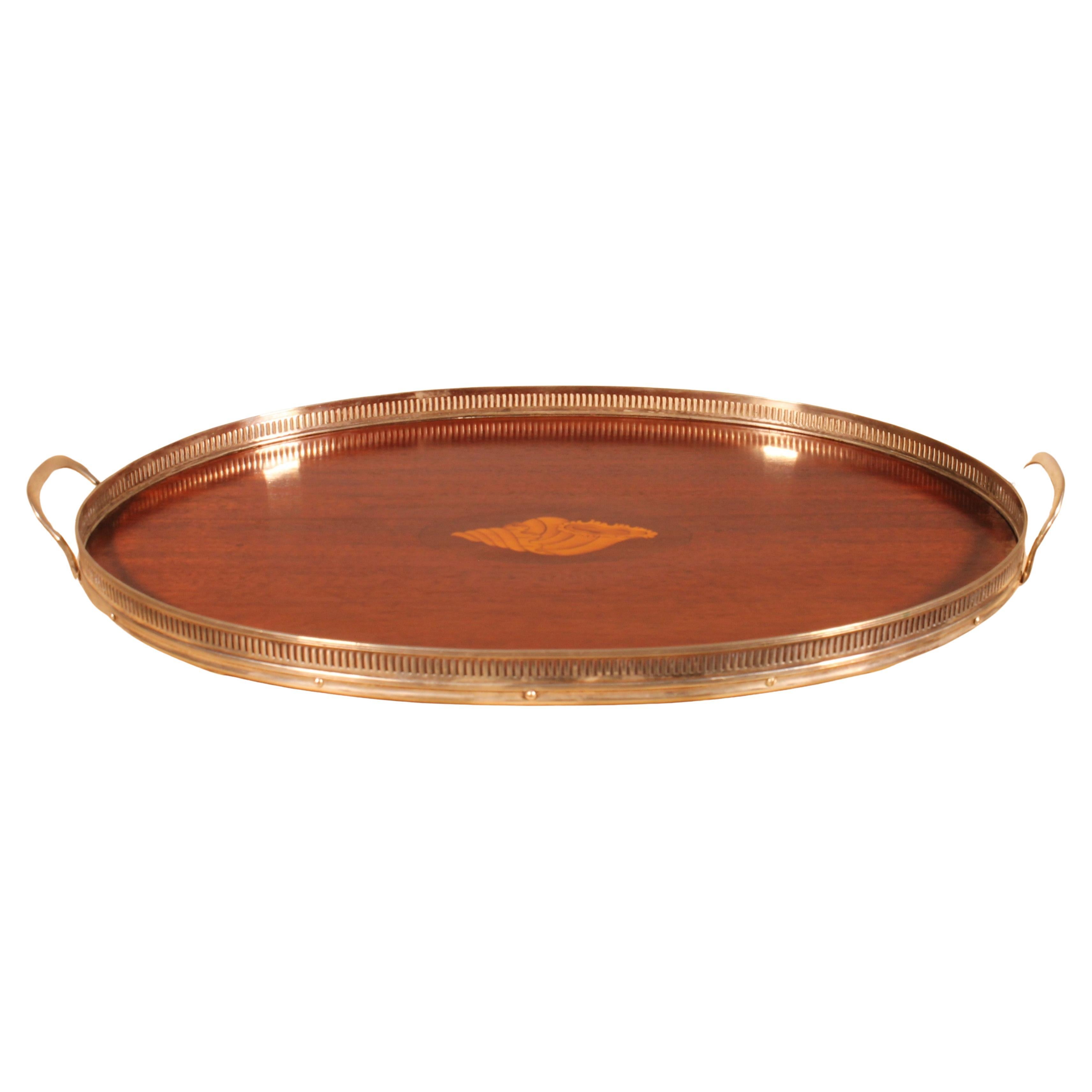 19th Century Silver-plated Metal And Mahogany Tray For Sale