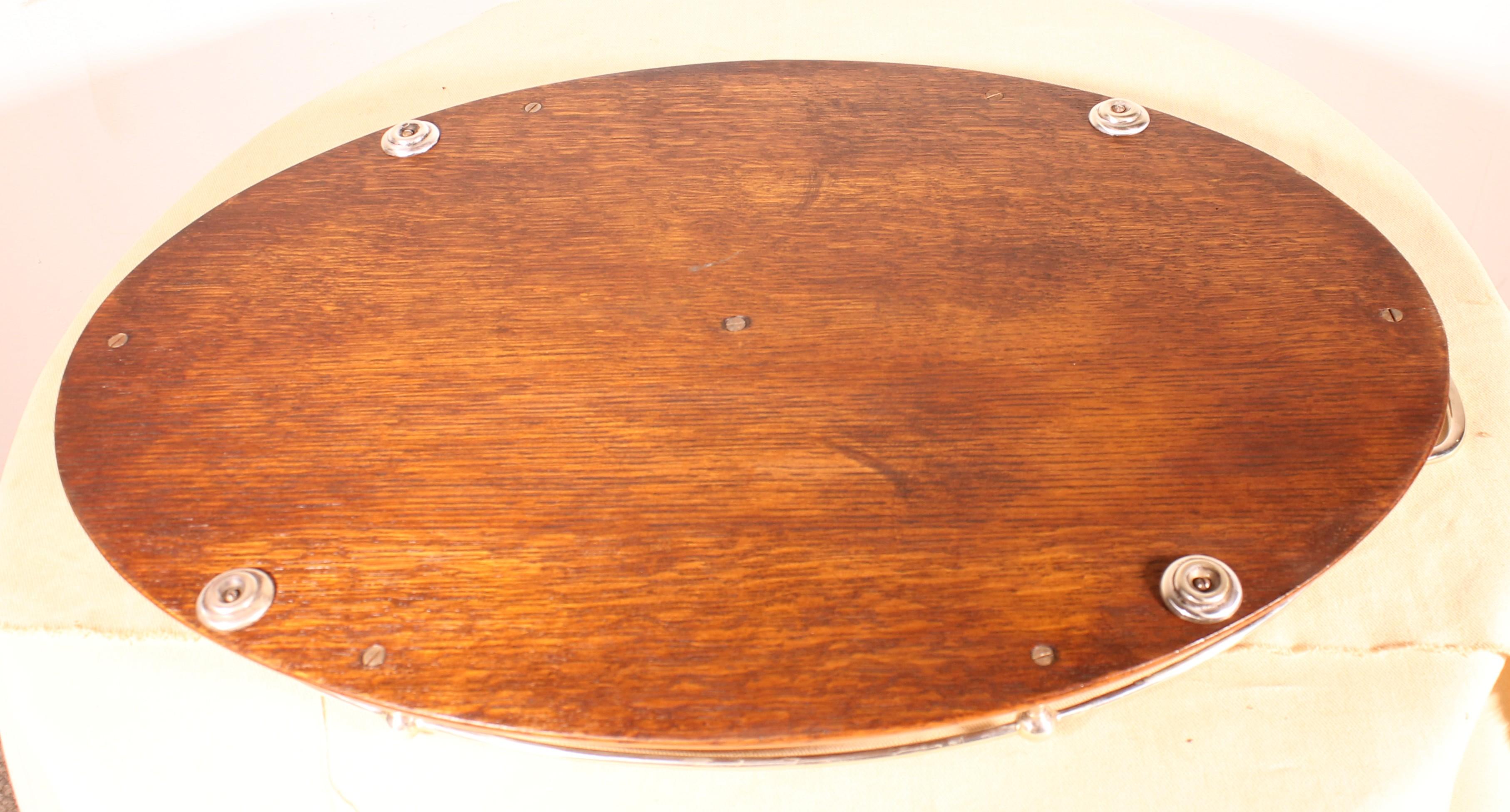 Vassoio del XIX secolo in metallo argentato e Oak in vendita 4