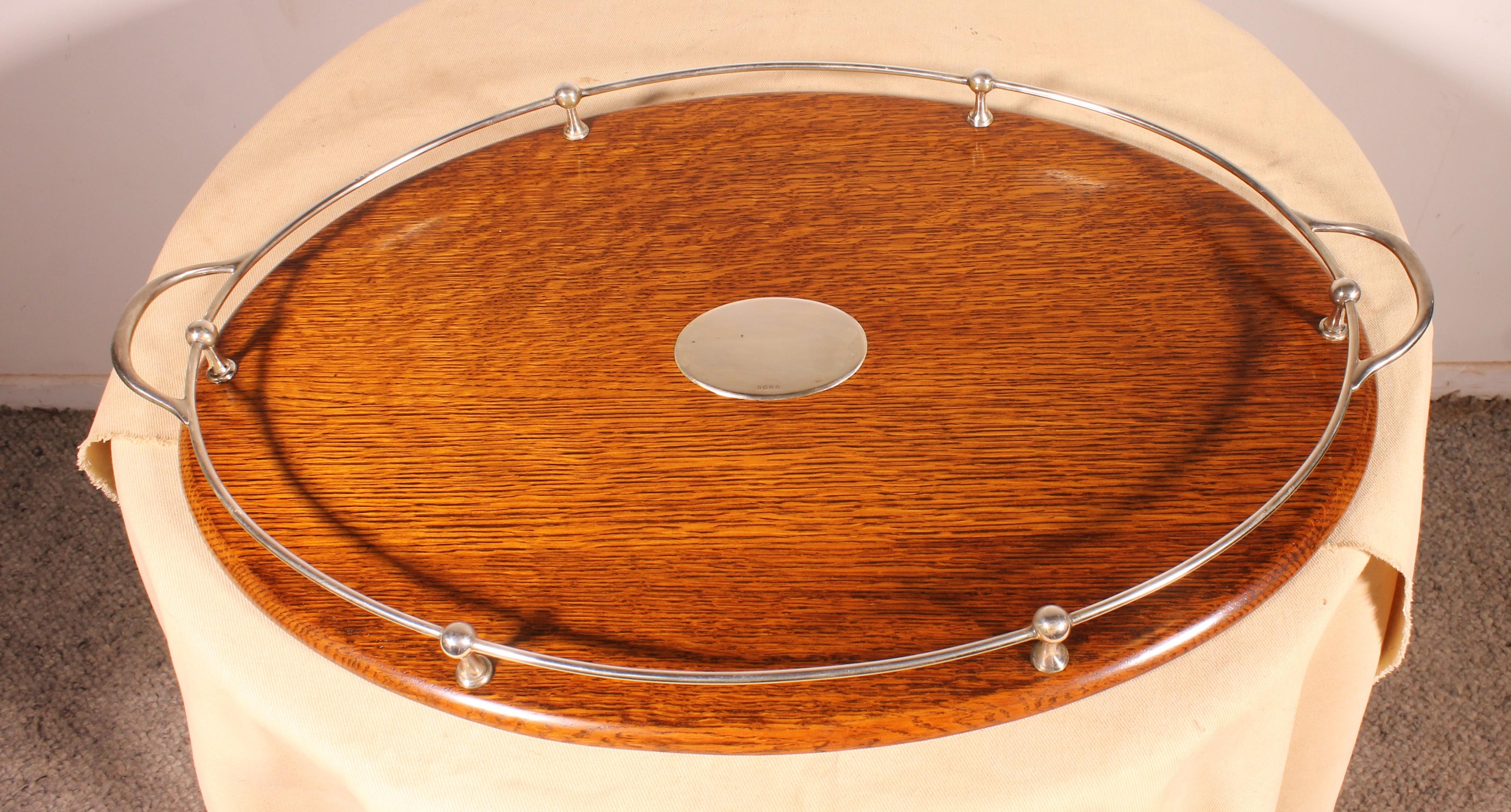 Britannico Vassoio del XIX secolo in metallo argentato e Oak in vendita