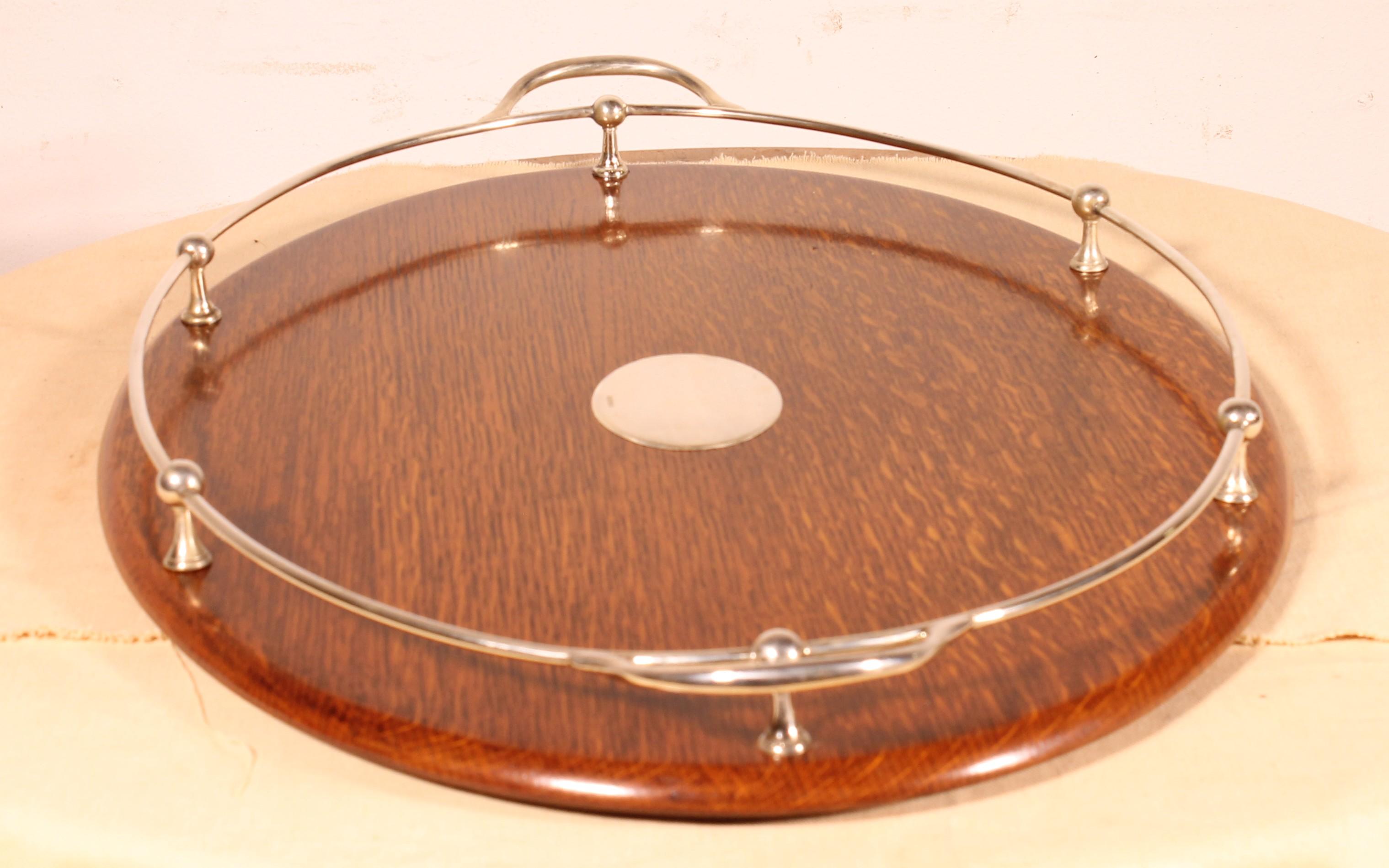 Quercia Vassoio del XIX secolo in metallo argentato e Oak in vendita