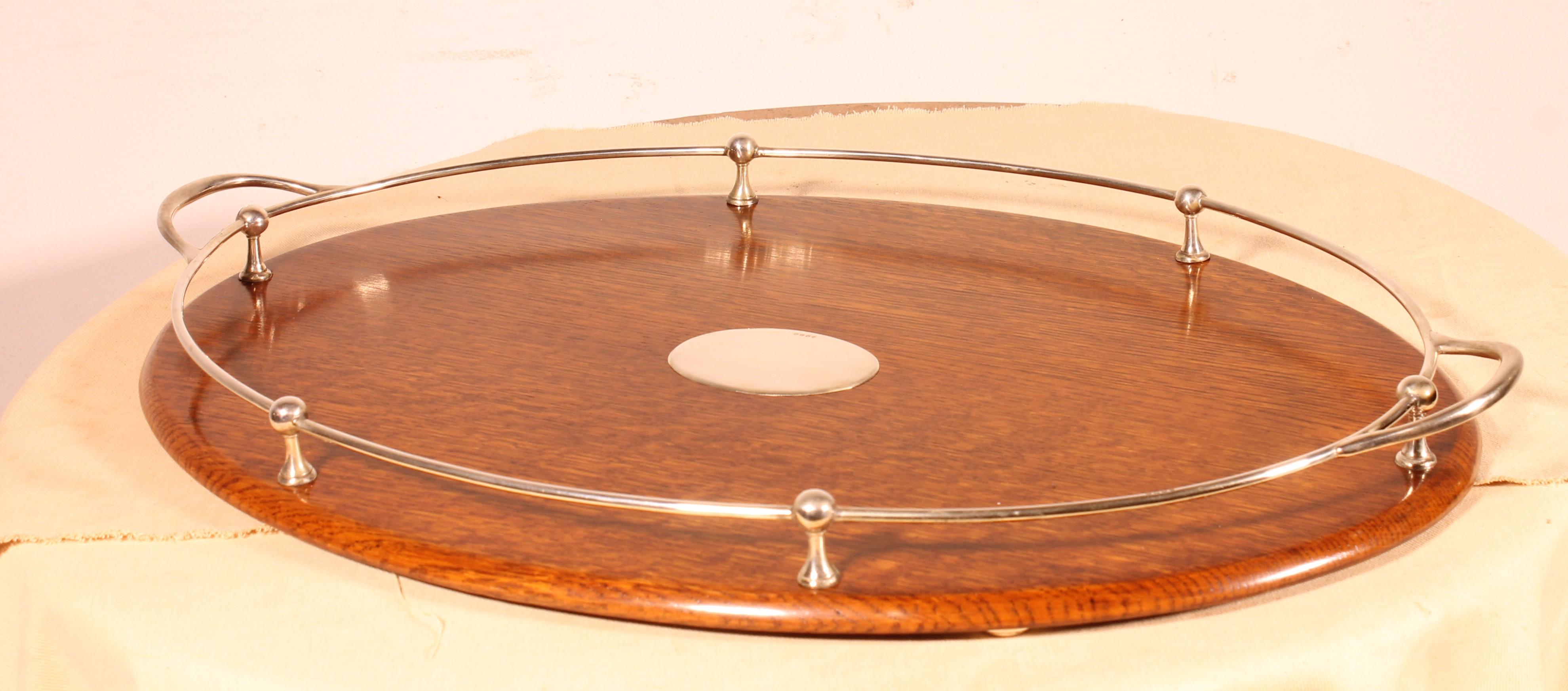 Vassoio del XIX secolo in metallo argentato e Oak in vendita 2