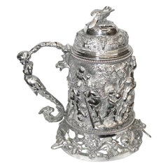 19th Century Silver Plated Quart Lidded Tankard, circa 1870