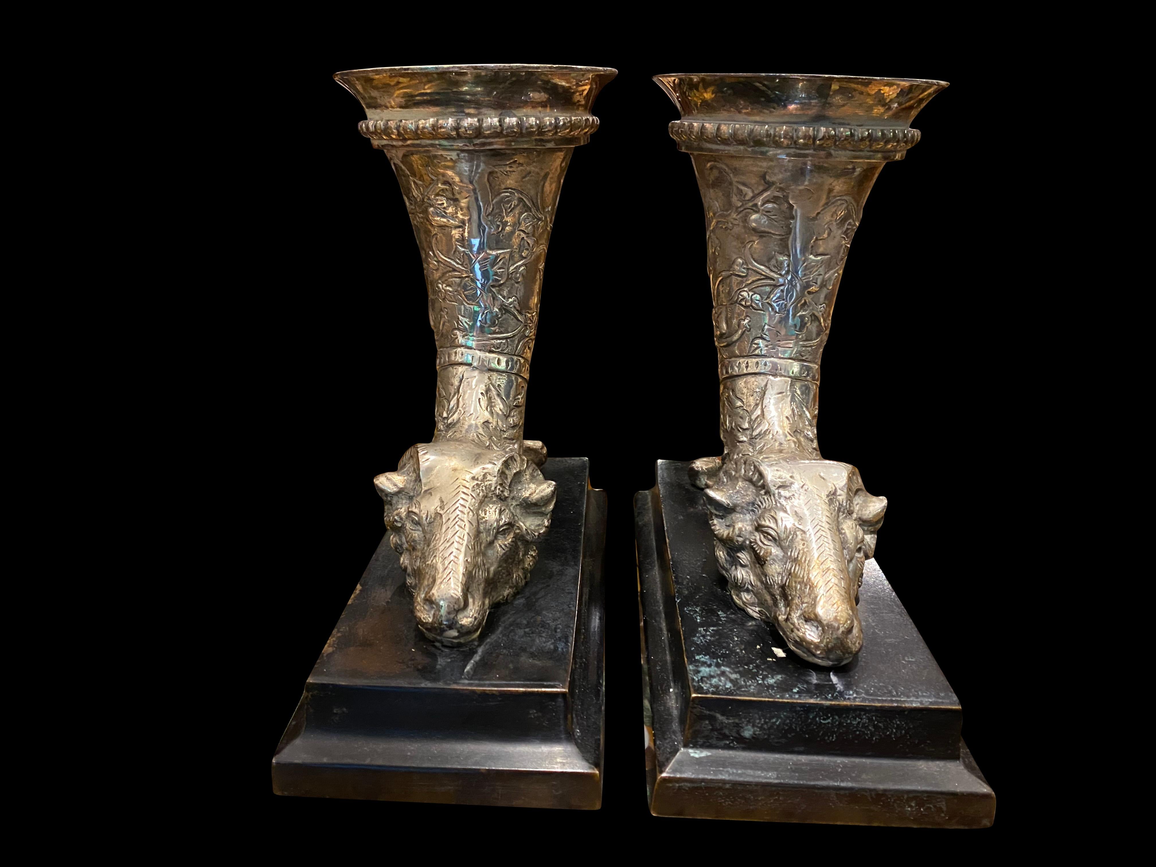 19th Century Silver Plated Ram Head Bookends In Excellent Condition In London, GB