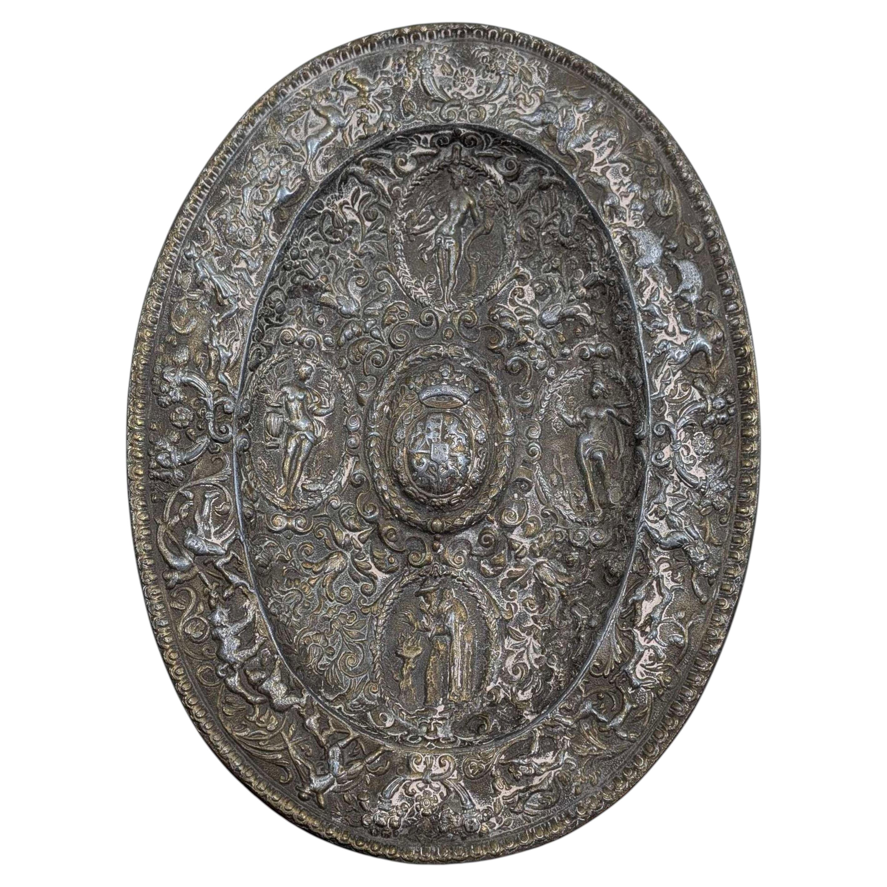 19th century silver-plated repoussé continental heraldic charger