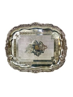 19th Century Silver-Plated Serving Tray with Monogram
