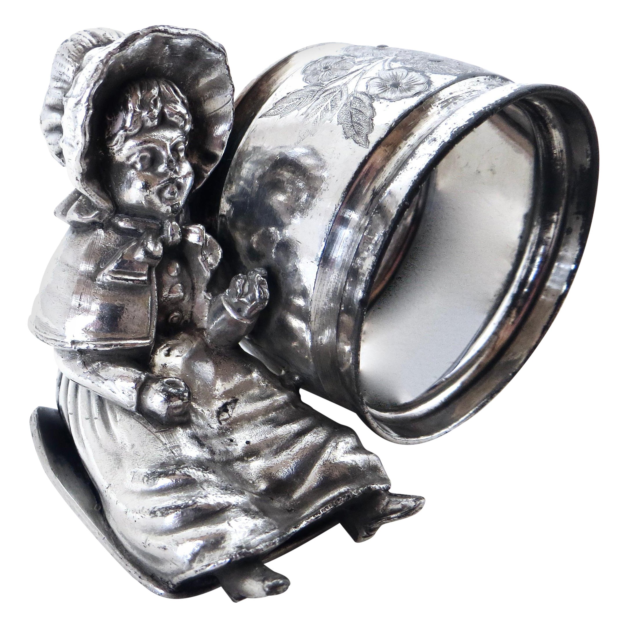 19th Century Silver Plated Victorian Figural "Kate Greenway" Themed Napkin Ring