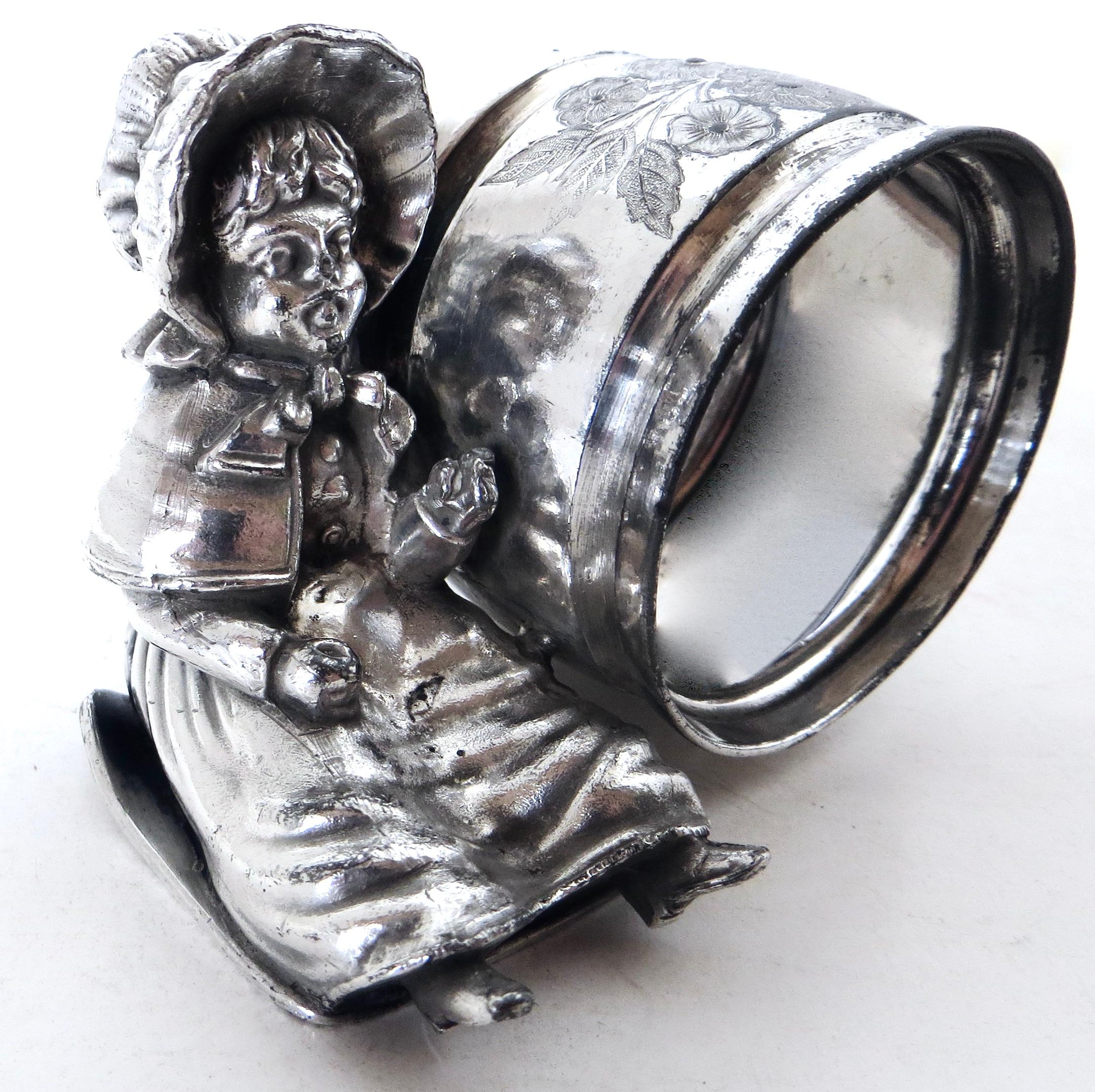 19th Century Silver Plated Victorian Figural "Kate Greenway" Themed Napkin Ring