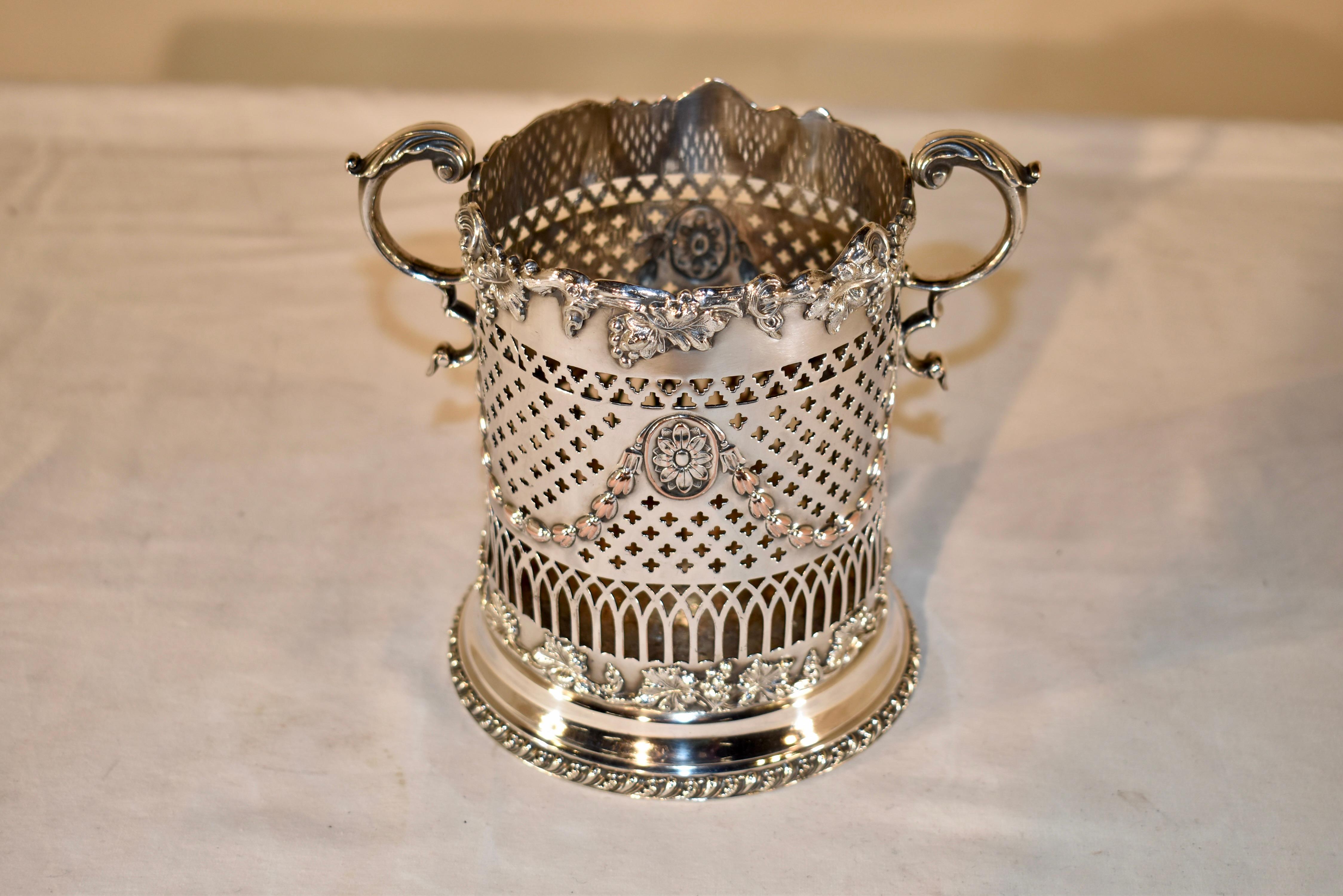 19th Century Silver Plated Wine Bottle Holder For Sale 1