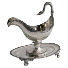 19th Century Silver Sauciere With Stand Paris 1819-1838 Handle Swan Head