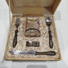 19th Century - Silver Set of Cutlery (Fork, Knife, Spoon, Napkin Ring and Cup)