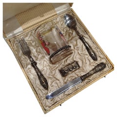 19th Century - Silver Set of Cutlery (Fork, Knife, Spoon, Napkin Ring and Cup)