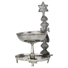 Lámpara de aceite para Shabat de plata afgana del siglo XIX