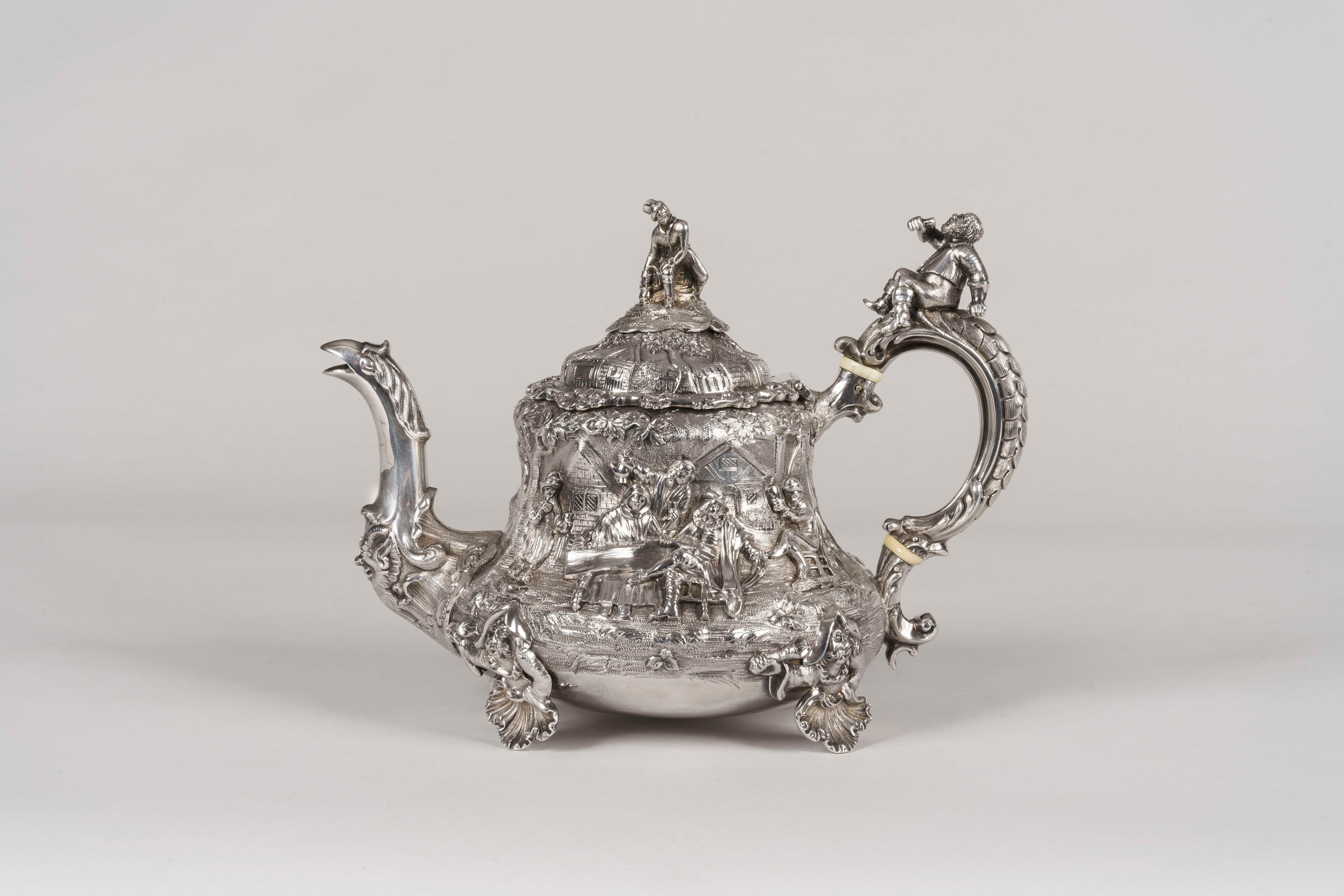 Renaissance Revival 19th Century Silver Tea & Coffee Service Made by Joseph Angell For Sale