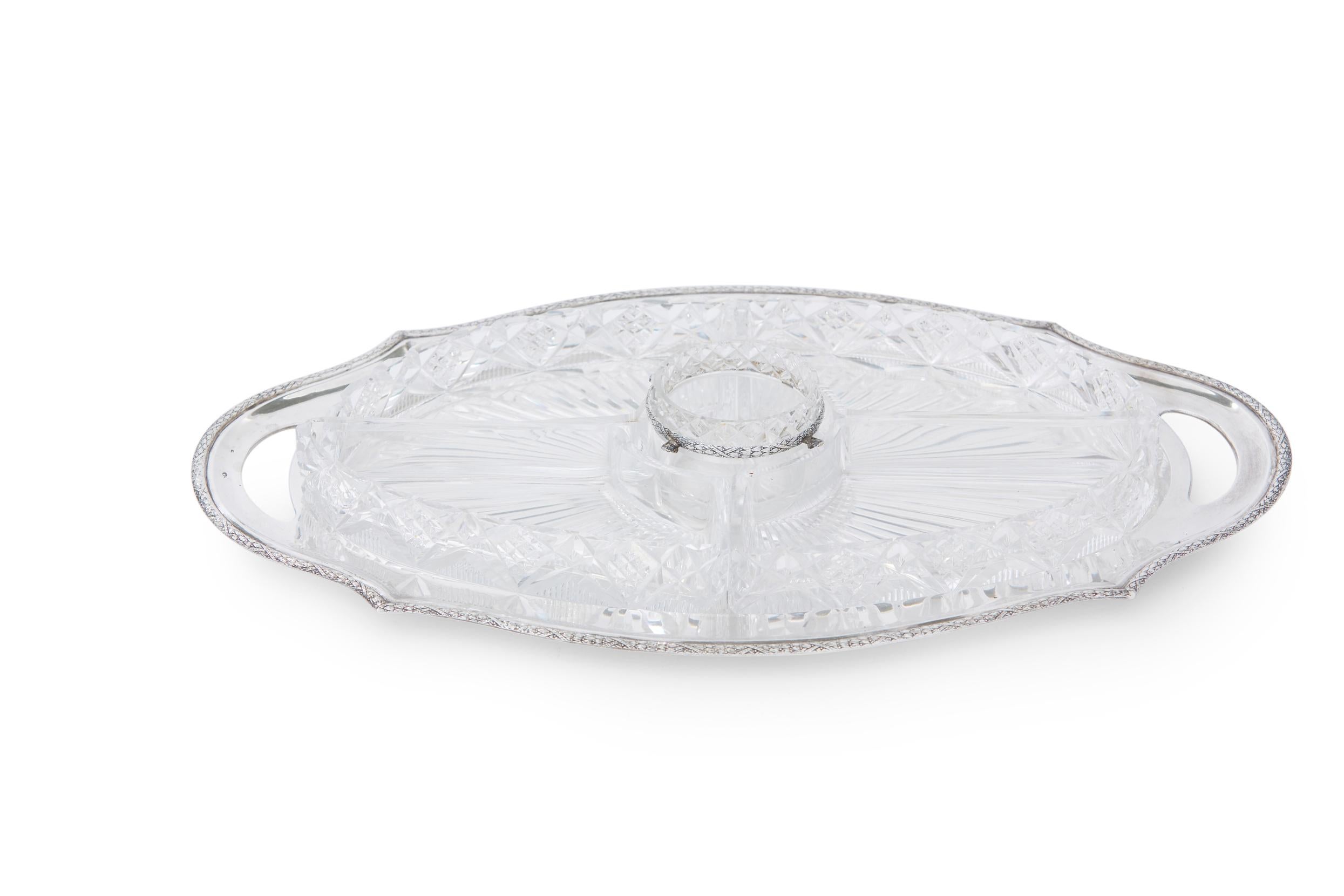 19th Century Silver Tray / Cut Glass Tableware Tray 3