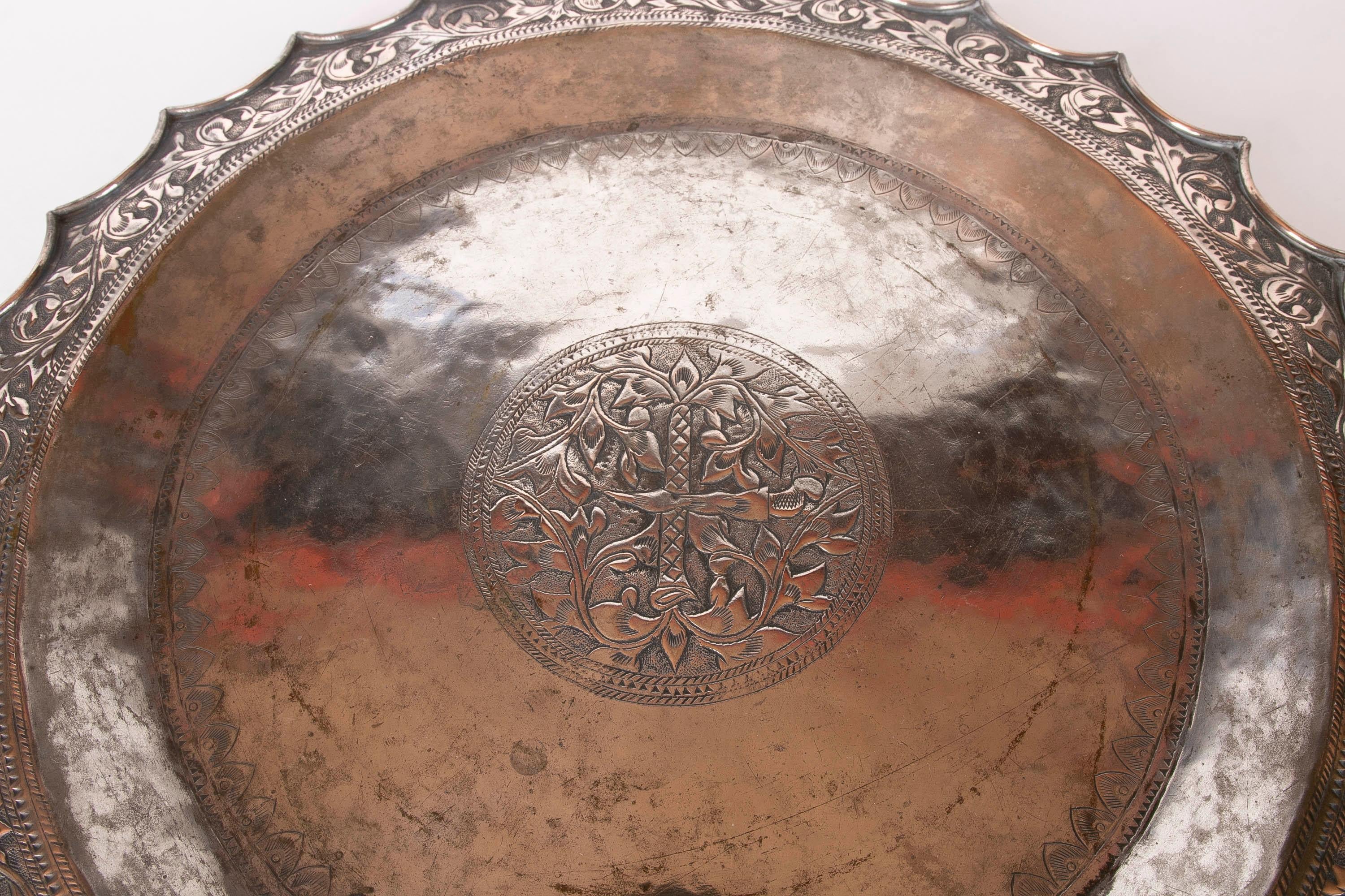 19th Century Silver Tray with Embossed Flower Decoration For Sale 8