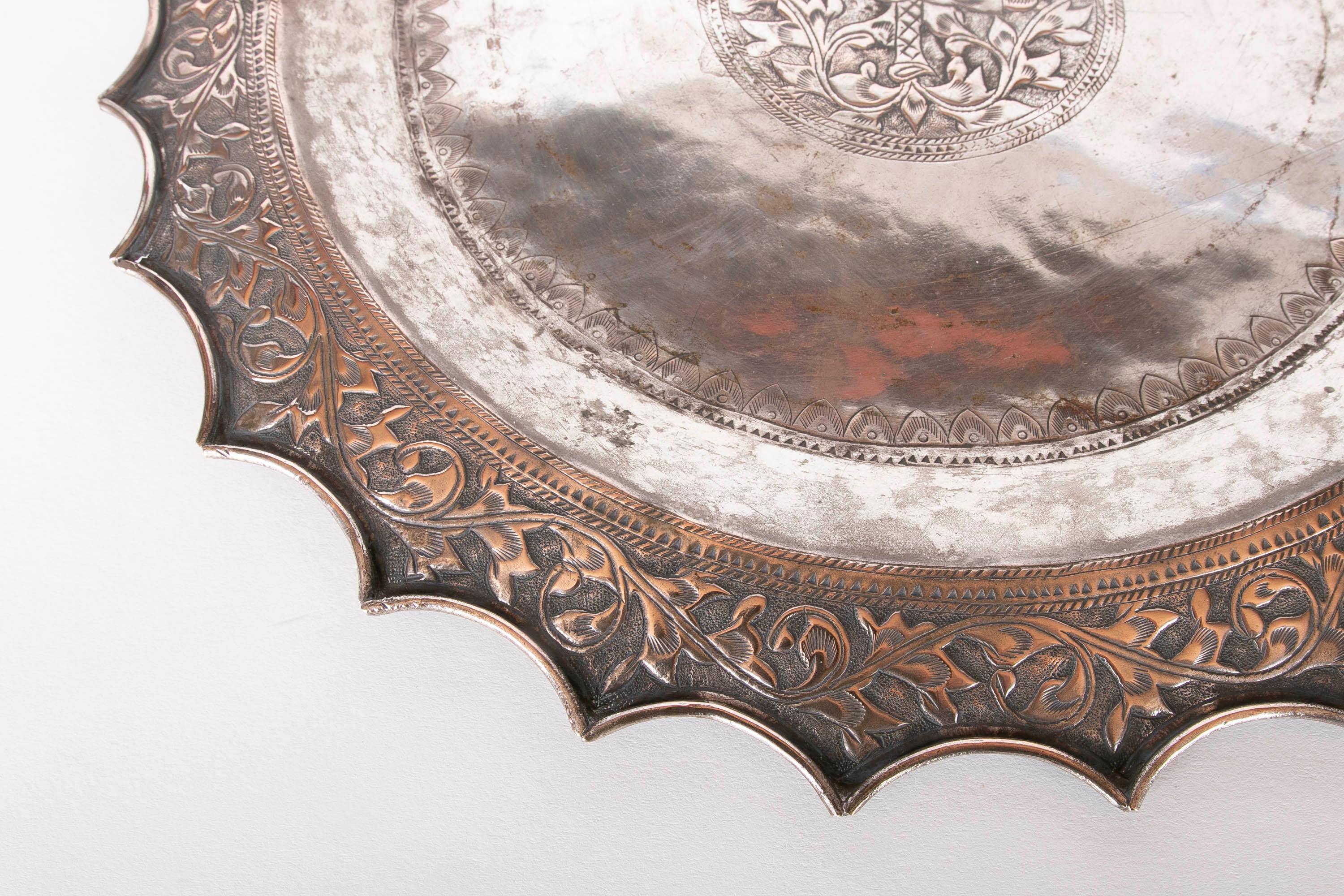 19th Century Silver Tray with Embossed Flower Decoration For Sale 9