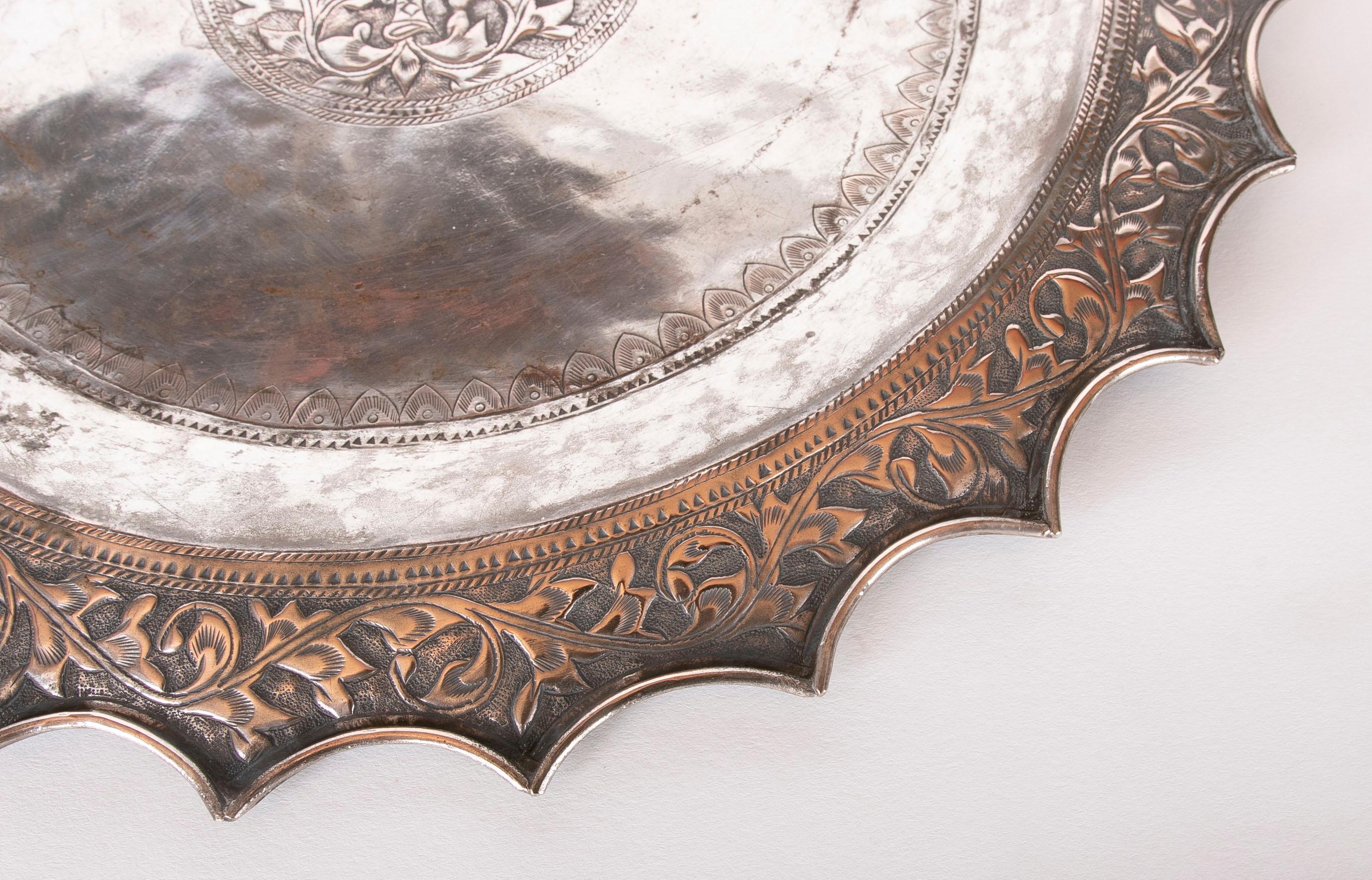 19th Century Silver Tray with Embossed Flower Decoration For Sale 10