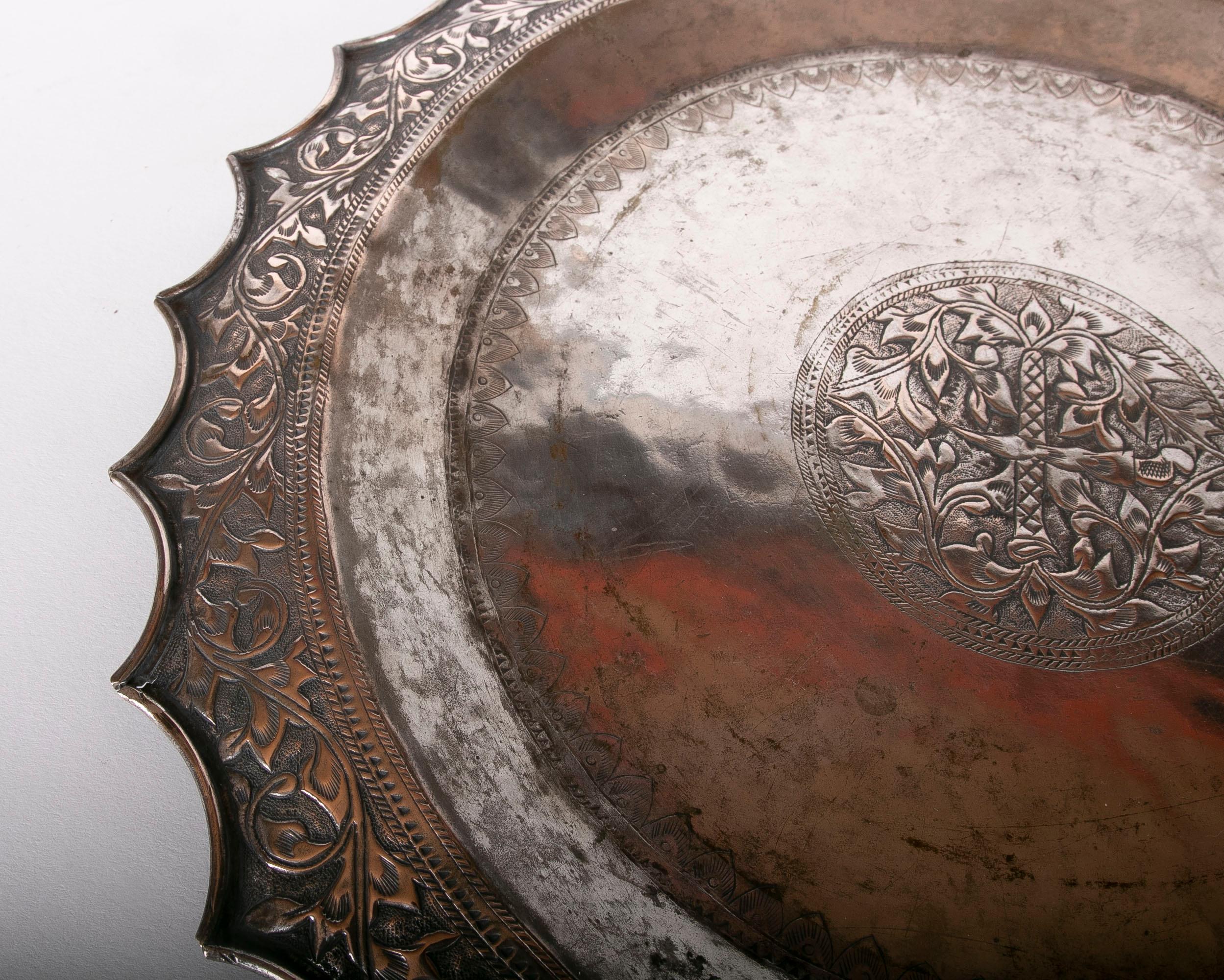 19th Century Silver Tray with Embossed Flower Decoration For Sale 12
