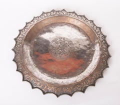 19th Century Silver Tray with Embossed Flower Decoration