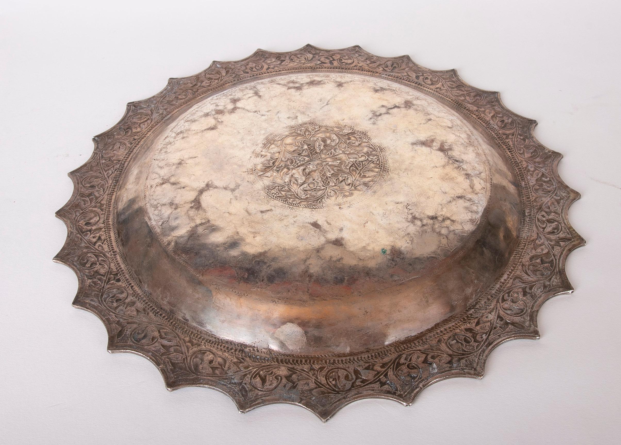19th Century Silver Tray with Embossed Flower Decoration For Sale 3