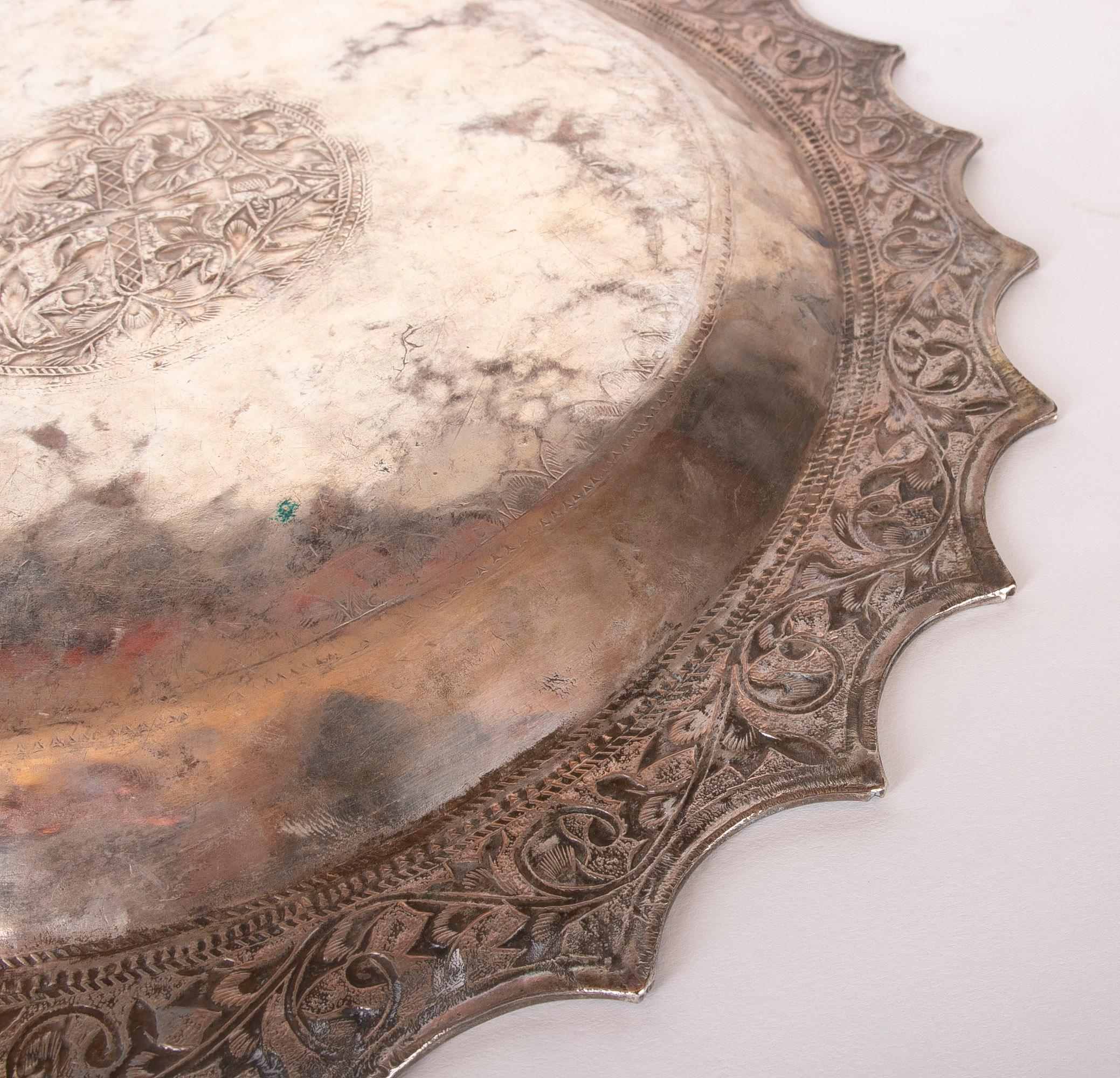 19th Century Silver Tray with Embossed Flower Decoration For Sale 5