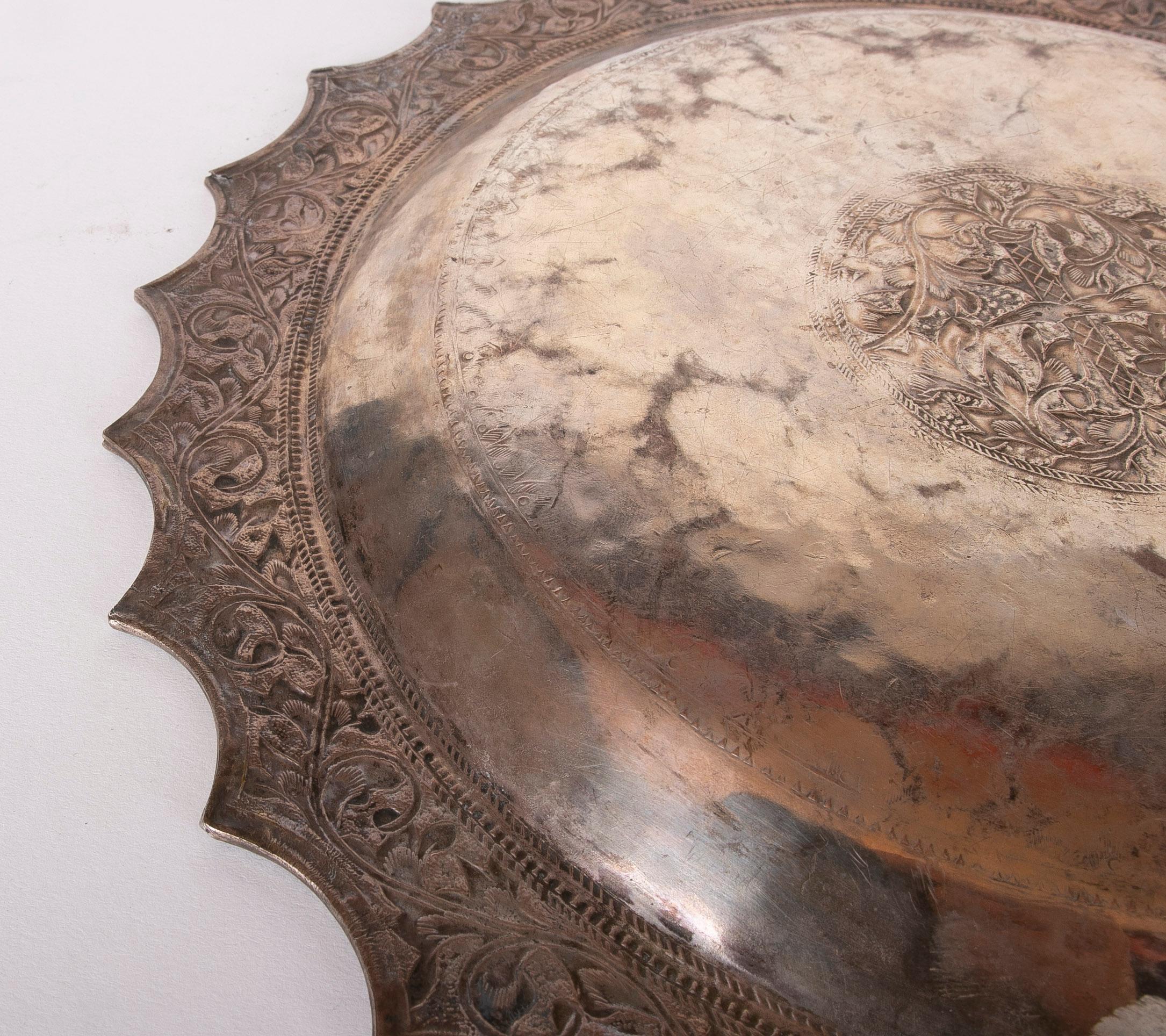 19th Century Silver Tray with Embossed Flower Decoration For Sale 6
