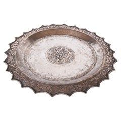 19th Century Silver Tray with Embossed Flower Decoration