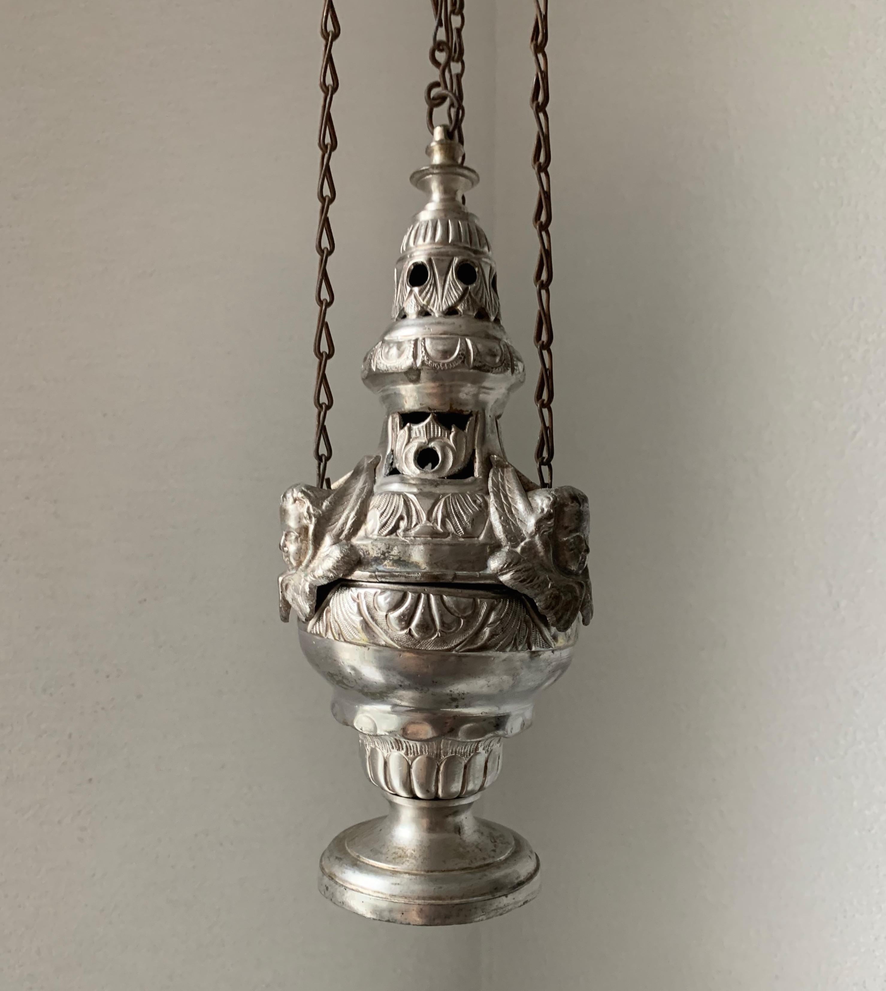 19th Century Silvered Brass Catholic Church Incense Burner with Gothic Bracket 4