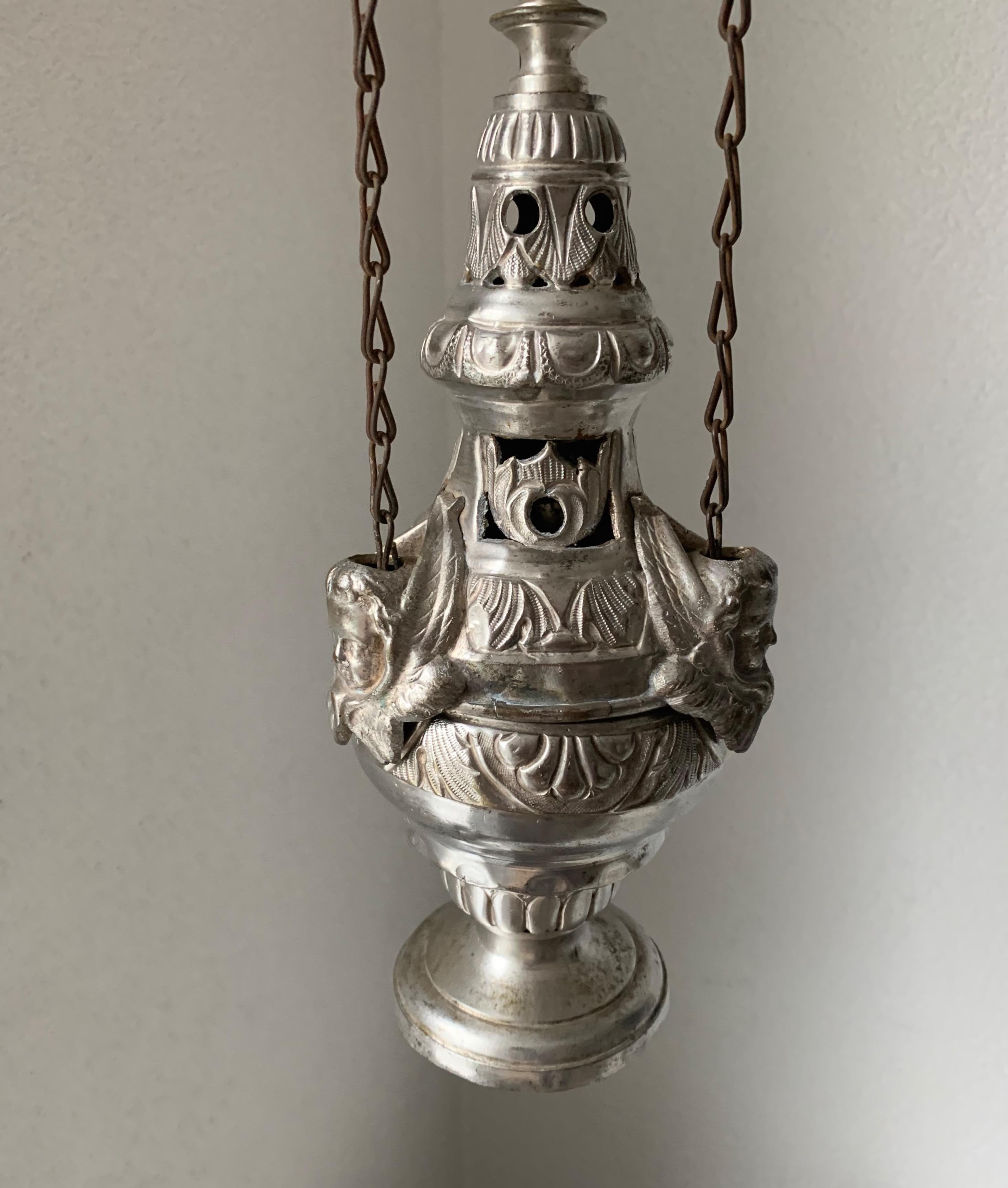 19th Century Silvered Brass Catholic Church Incense Burner with Gothic Bracket 5
