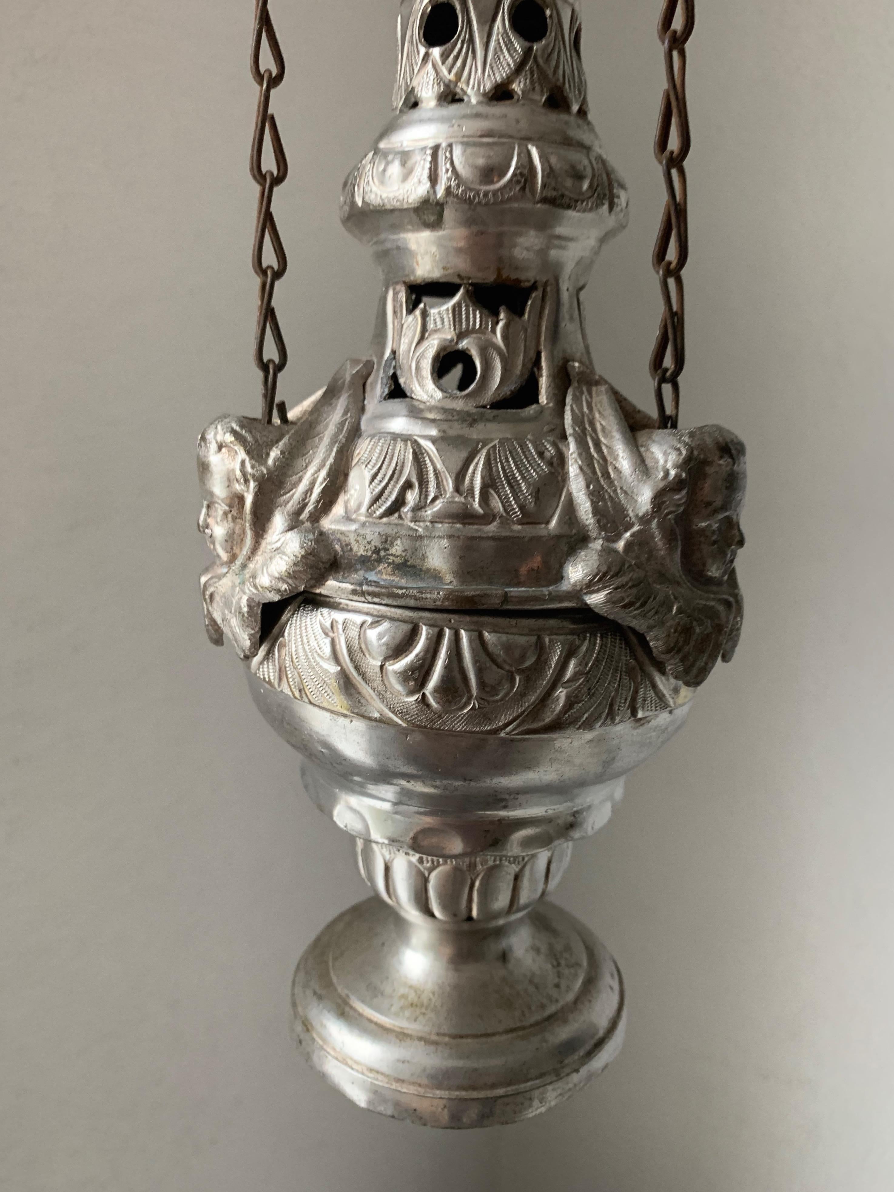 19th Century Silvered Brass Catholic Church Incense Burner with Gothic Bracket 9