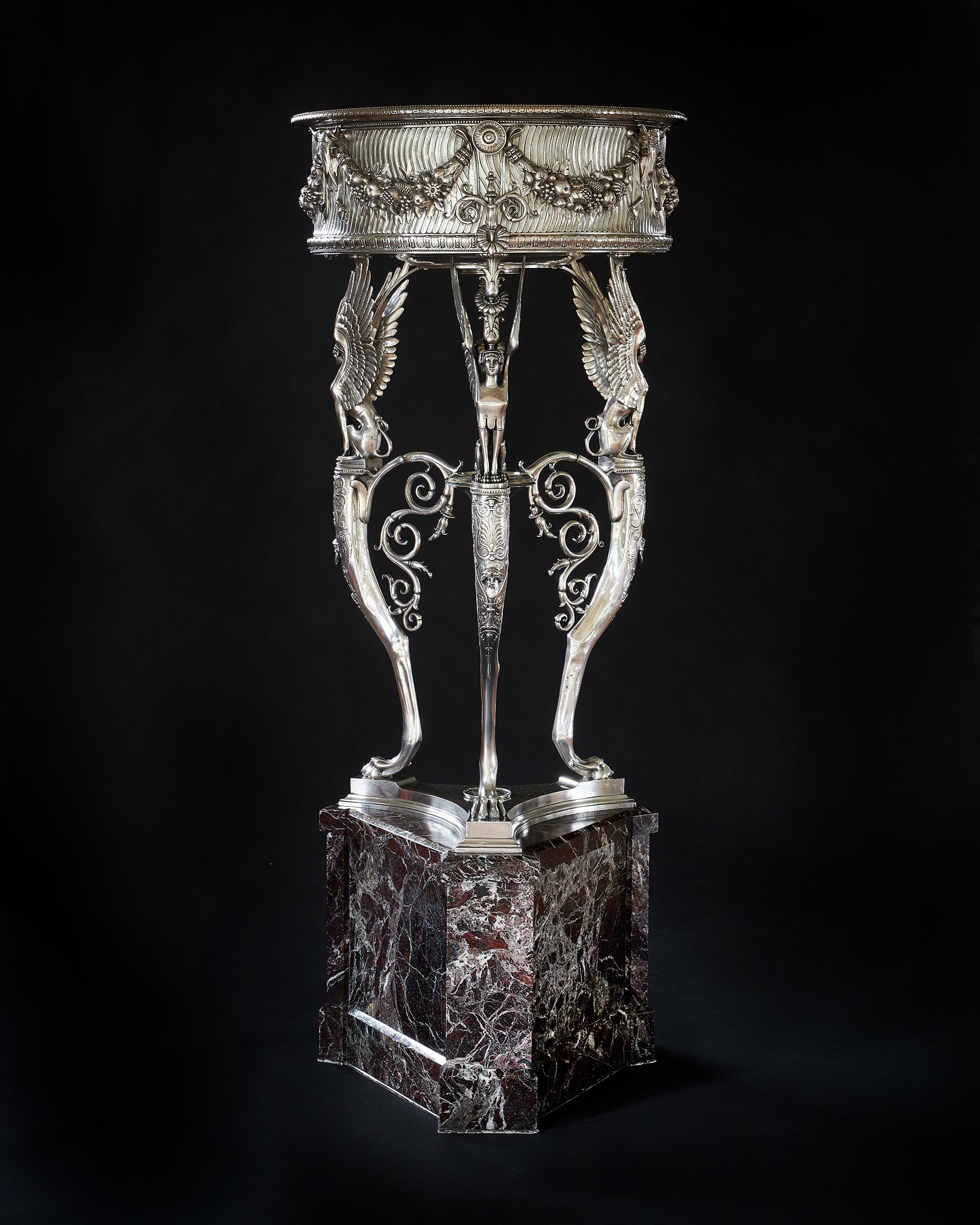 French 19th Century Silvered Bronze Athénienne Jardinière by Ferdinand Barbedienne For Sale
