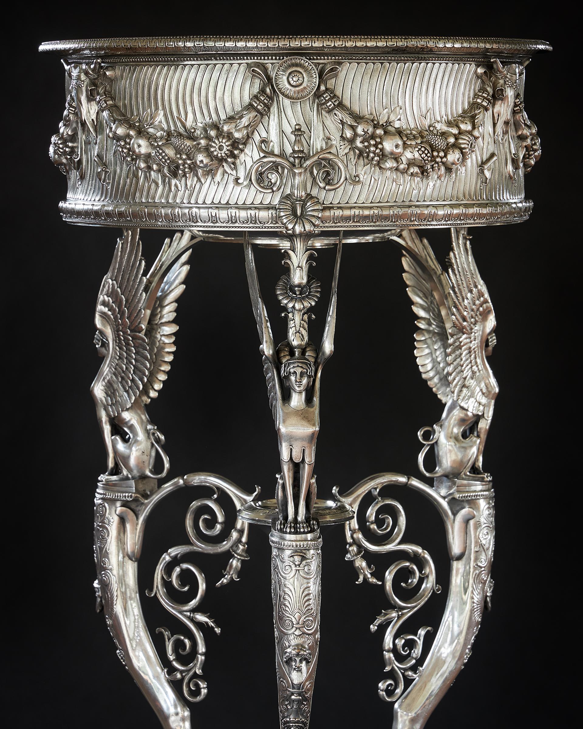 19th Century Silvered Bronze Athénienne Jardinière by Ferdinand Barbedienne In Good Condition For Sale In Oxfordshire, United Kingdom